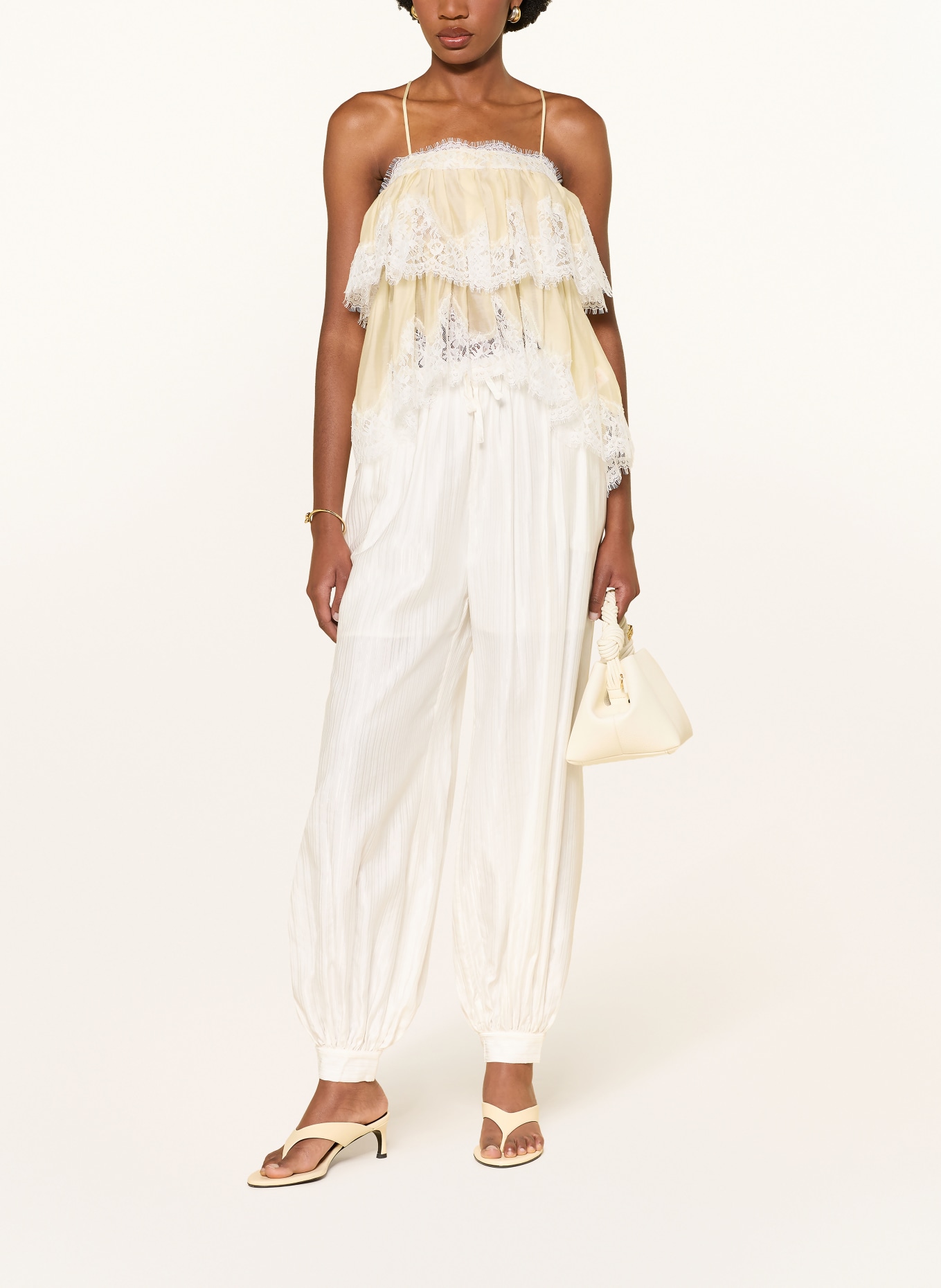 MRS & HUGS Blouse top with lace: LIGHT YELLOW / WHITE