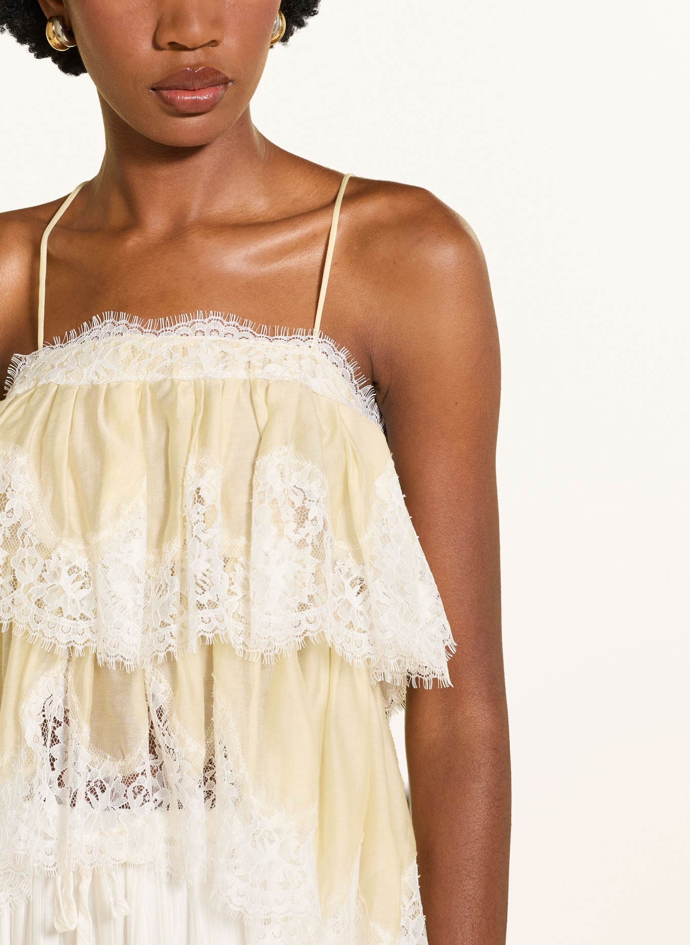 MRS & HUGS Blouse top with lace: LIGHT YELLOW / WHITE