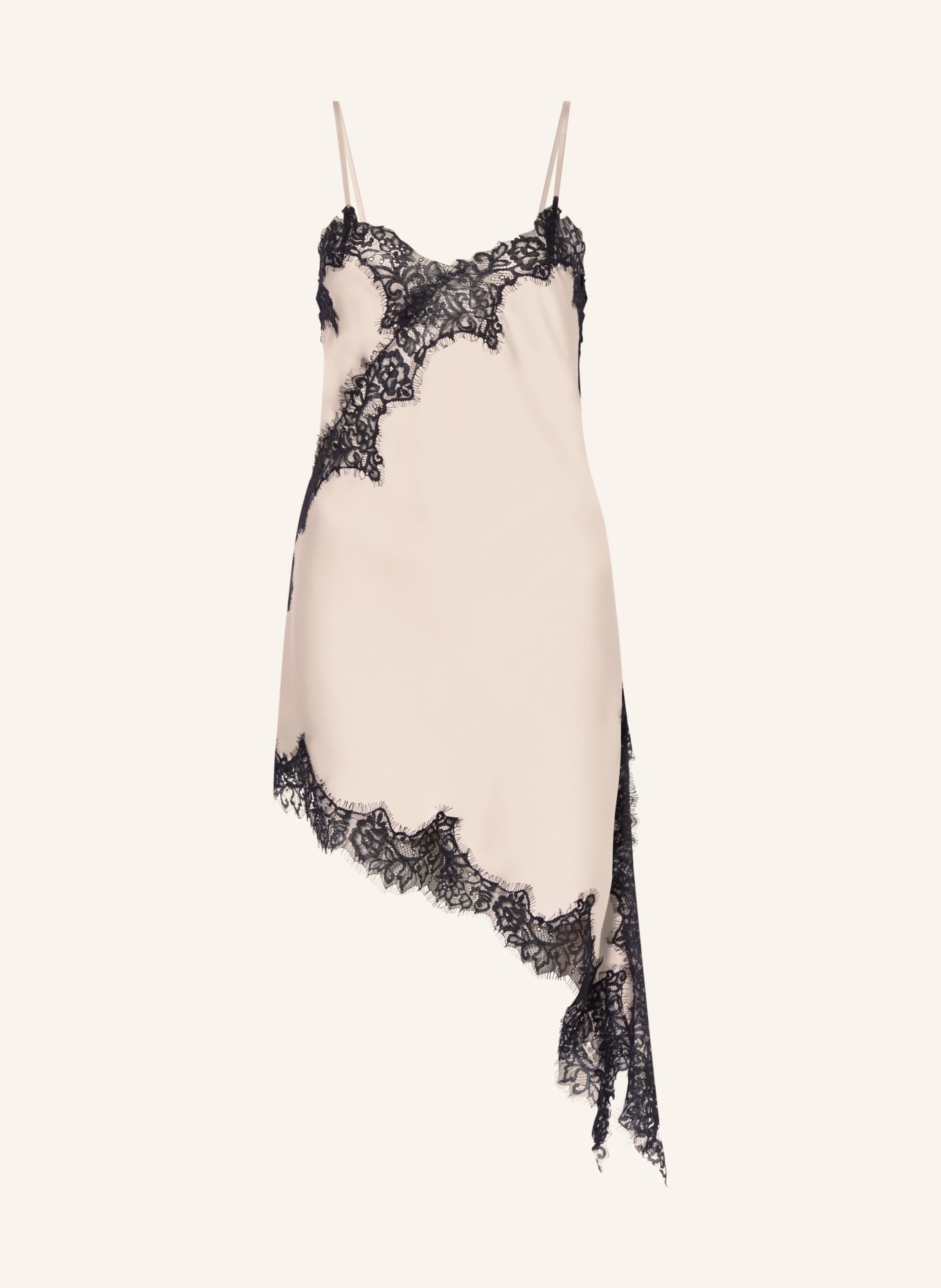 MRS & HUGS Satinkleid mit Spitze: BEIGE / SCHWARZ