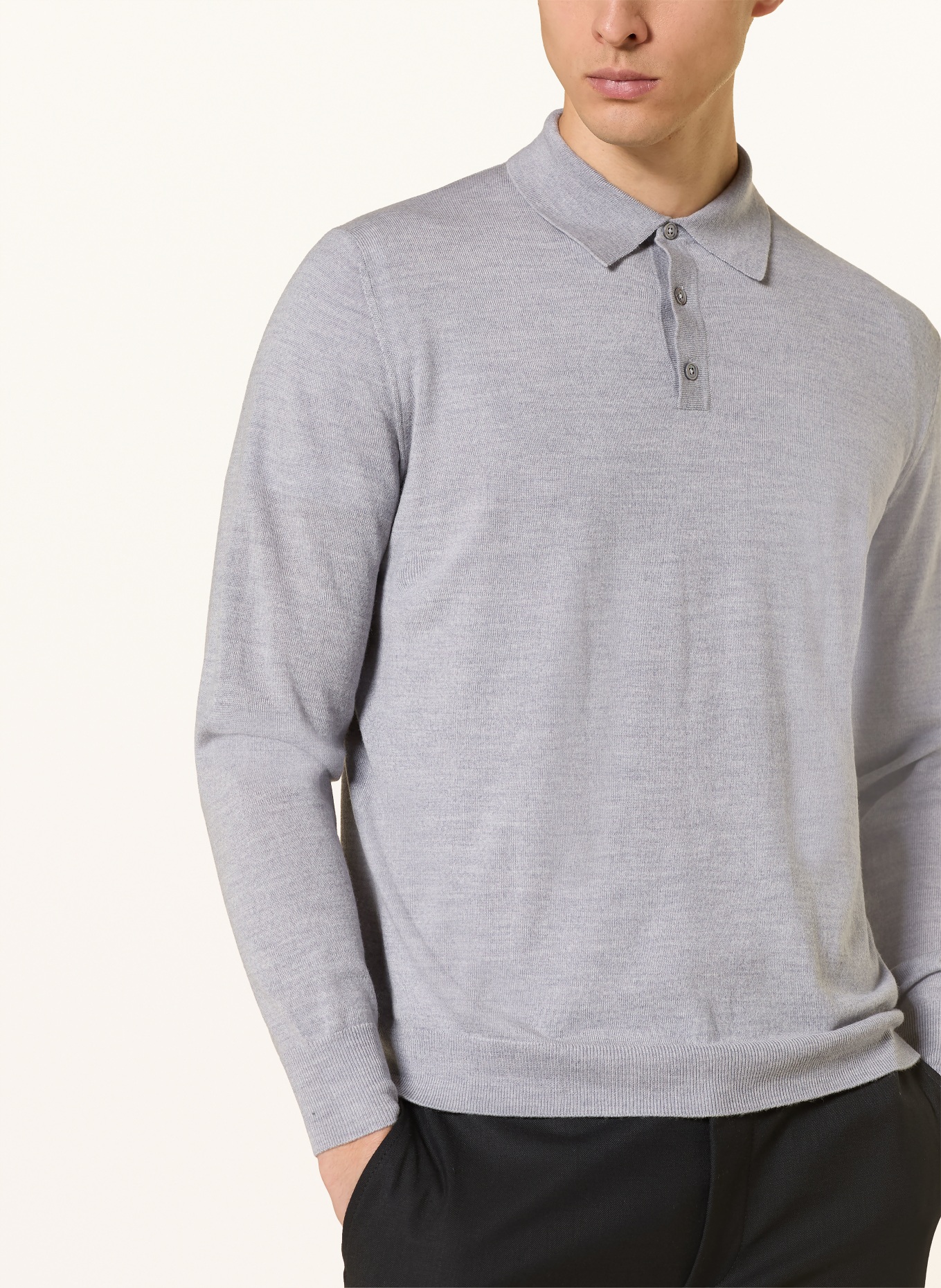 STROKESMAN'S Strick-Poloshirt aus Merinowolle: HELLGRAU