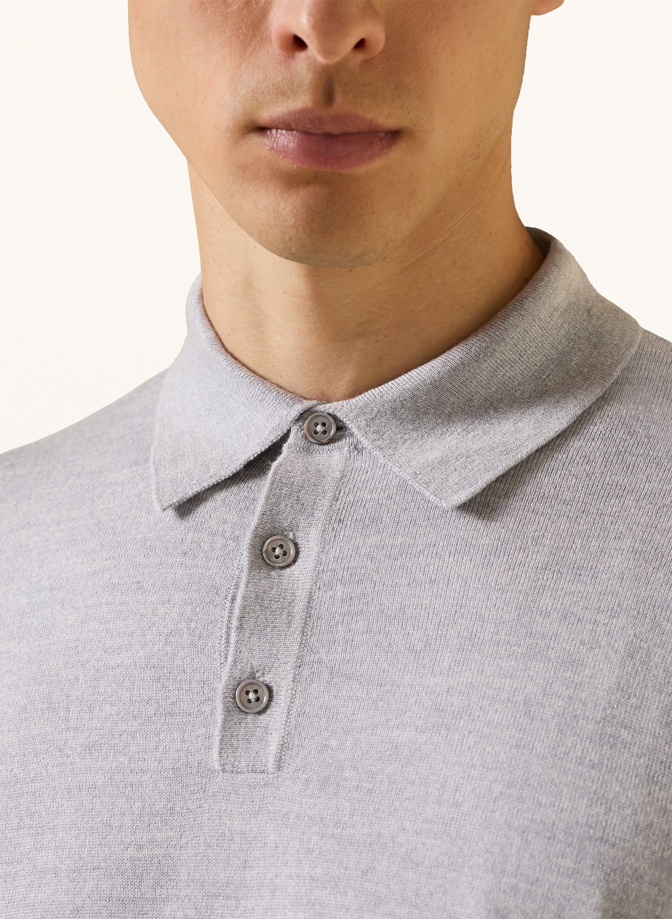 STROKESMAN'S Strick-Poloshirt aus Merinowolle: HELLGRAU