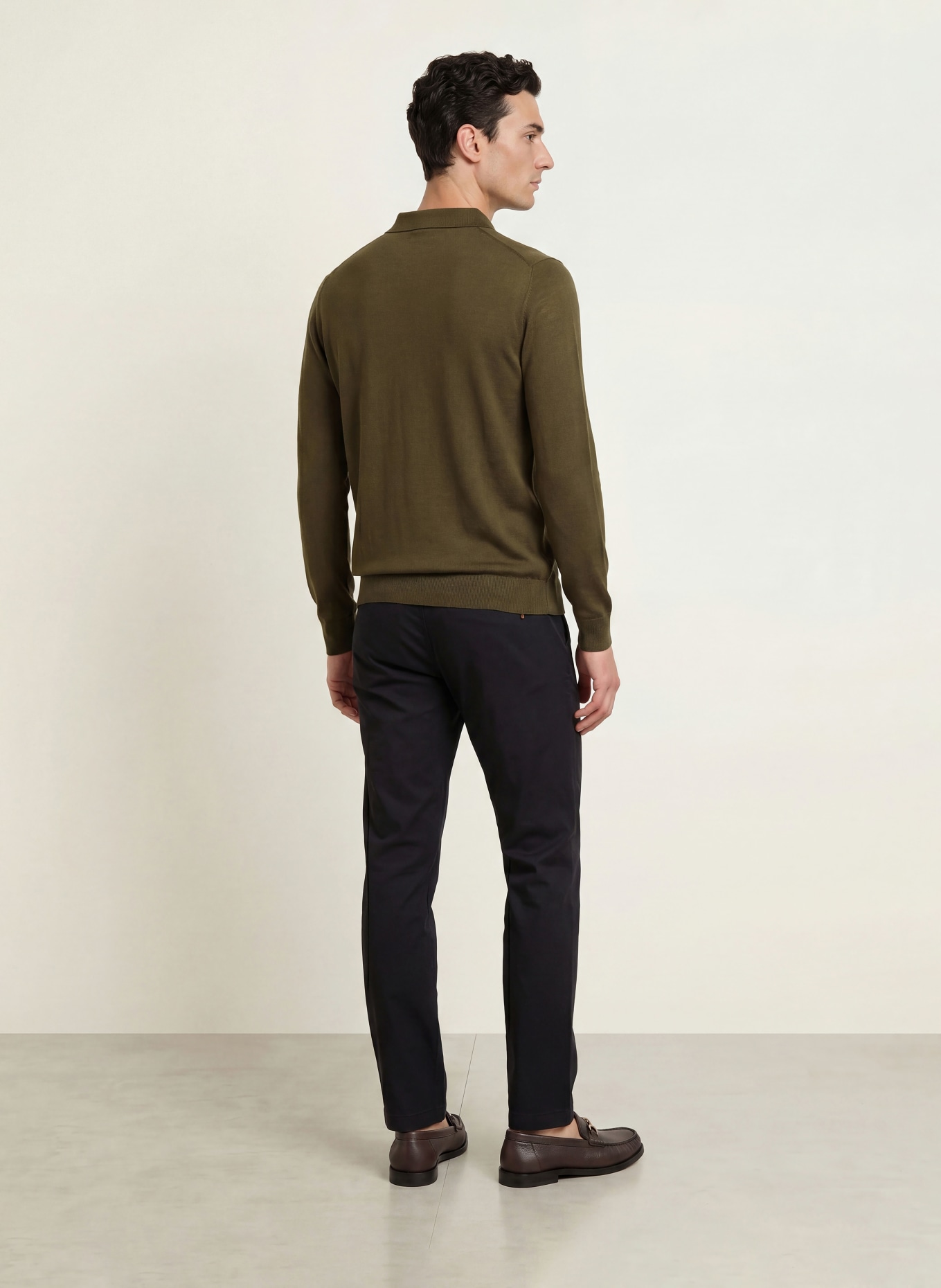 STROKESMAN'S Merinowool knit polo shirt: OLIVE