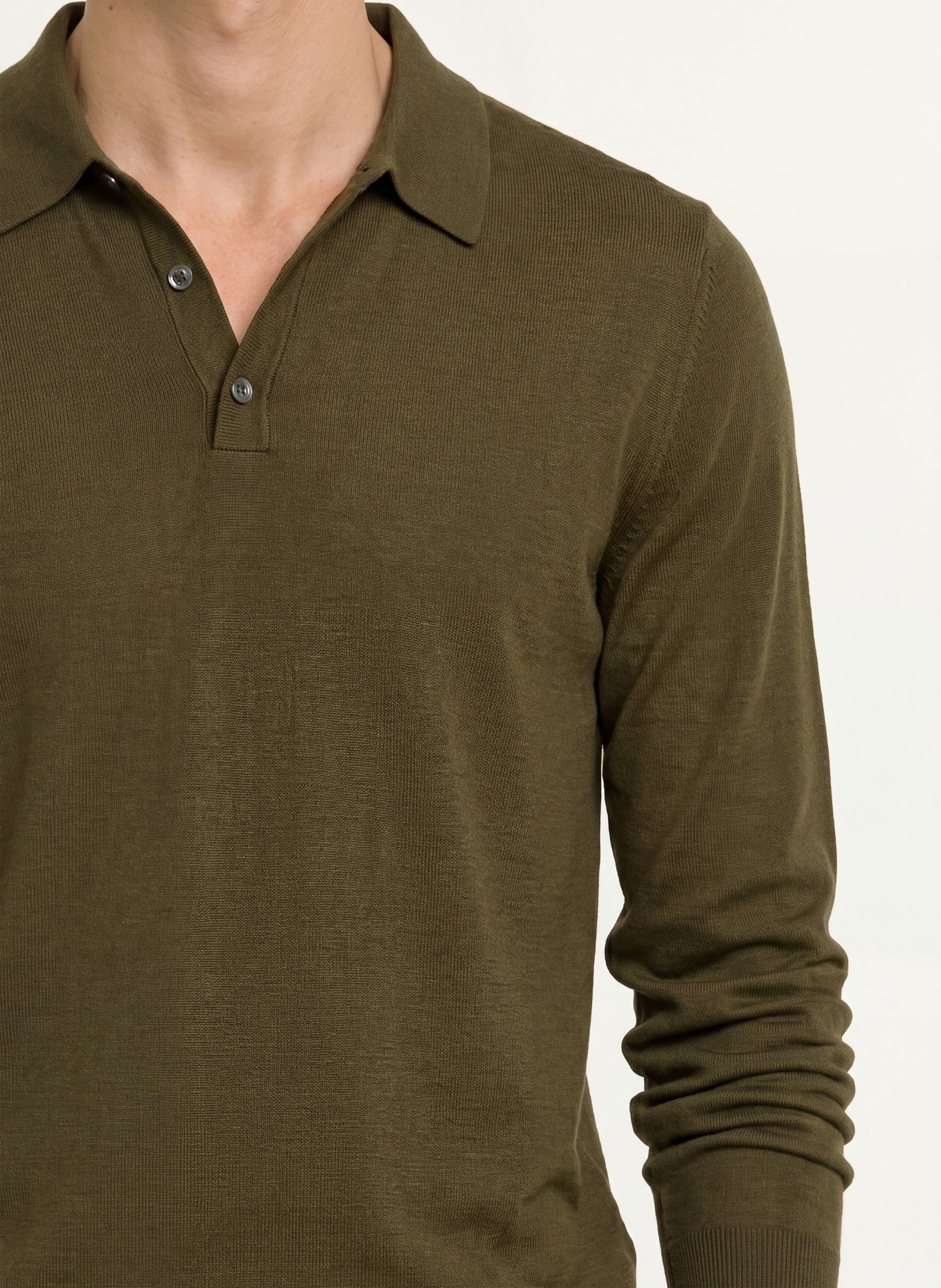 STROKESMAN'S Merinowool knit polo shirt: OLIVE