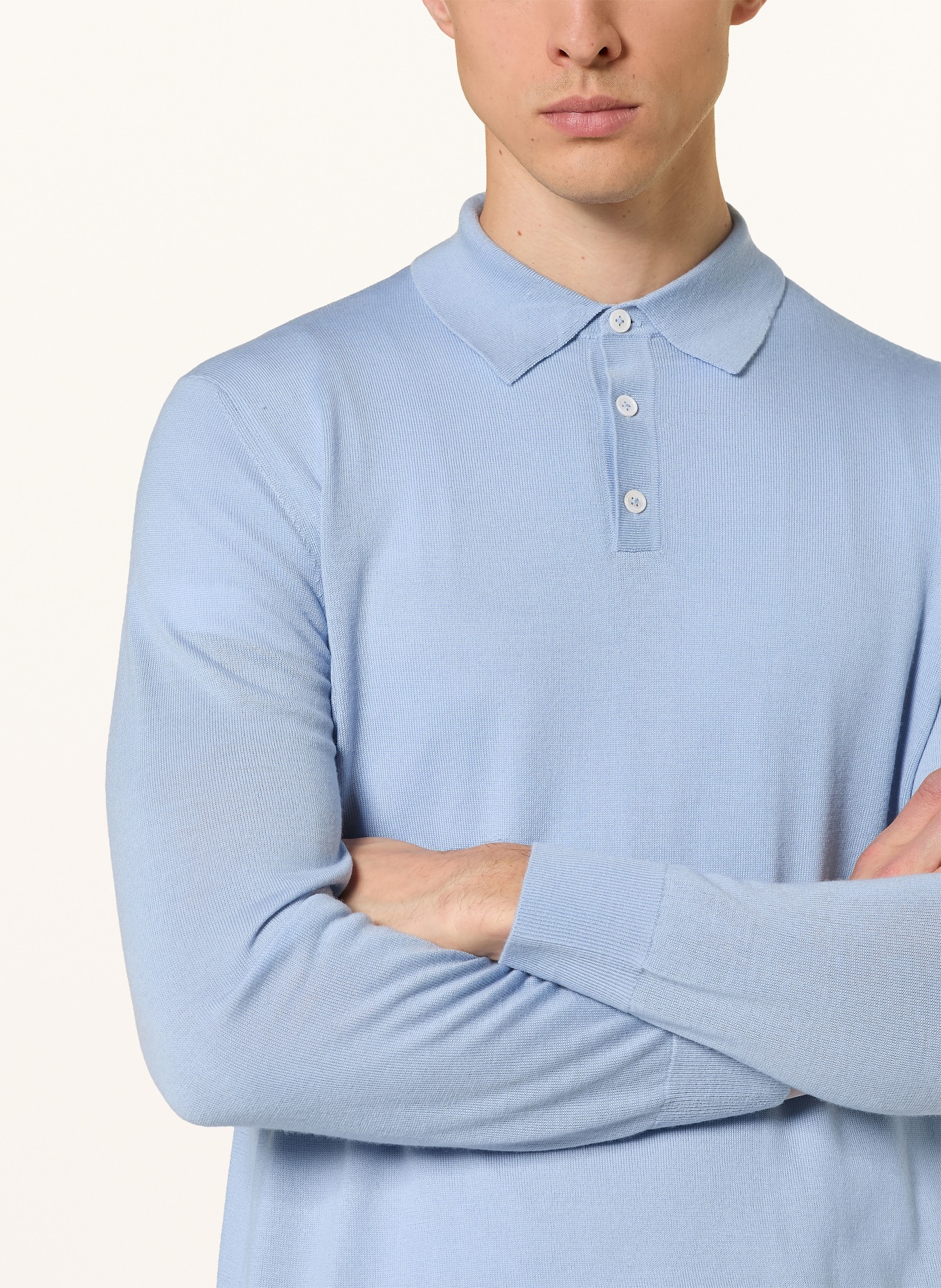 STROKESMAN'S Strick-Poloshirt aus Merinowolle: HELLBLAU