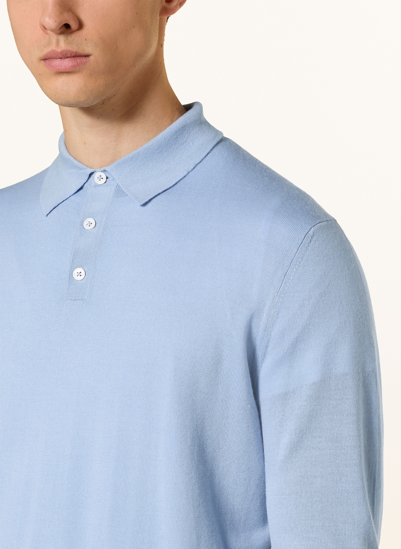 STROKESMAN'S Strick-Poloshirt aus Merinowolle: HELLBLAU