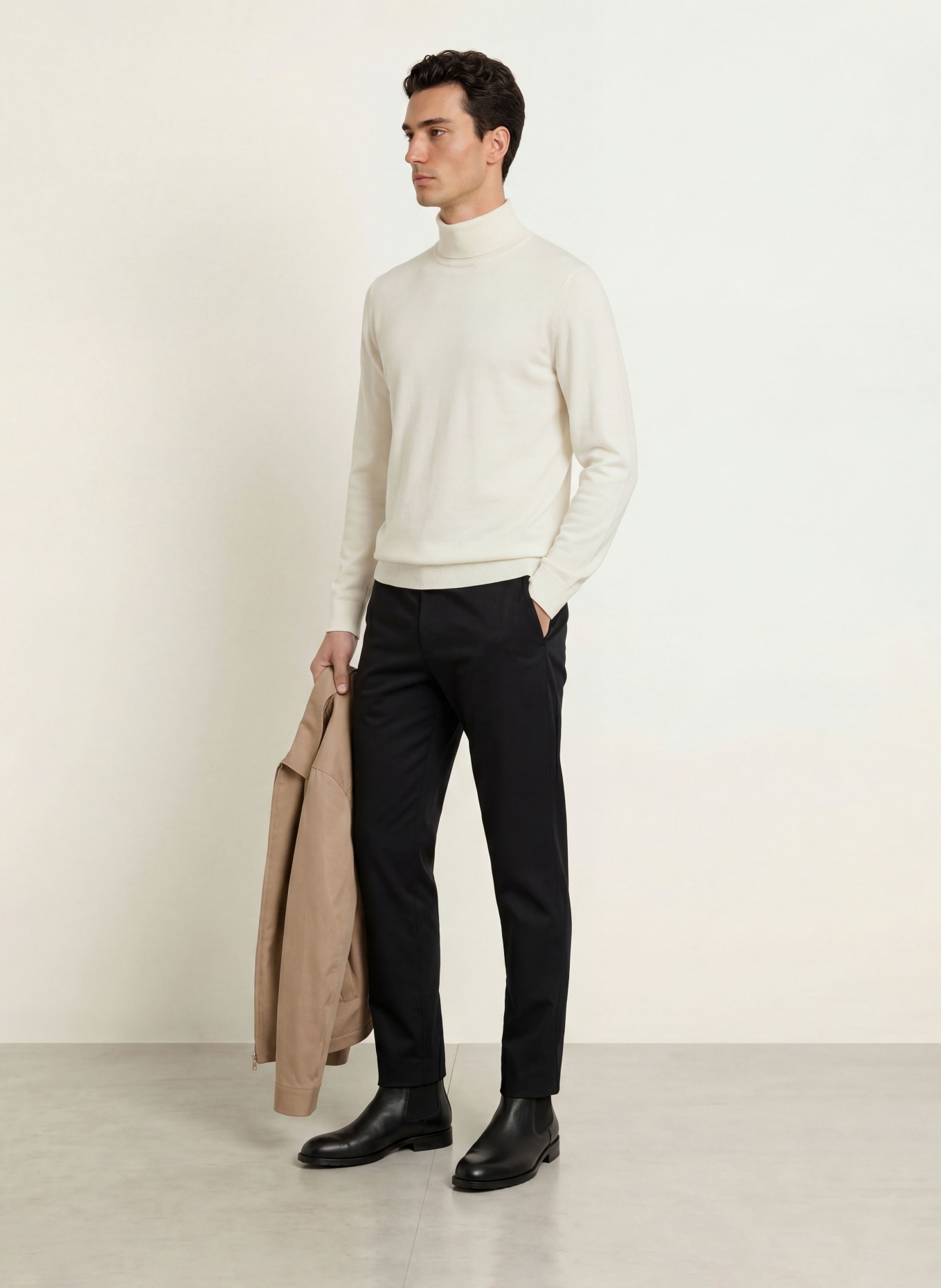 STROKESMAN'S Merino wool turtleneck sweater: CREAM