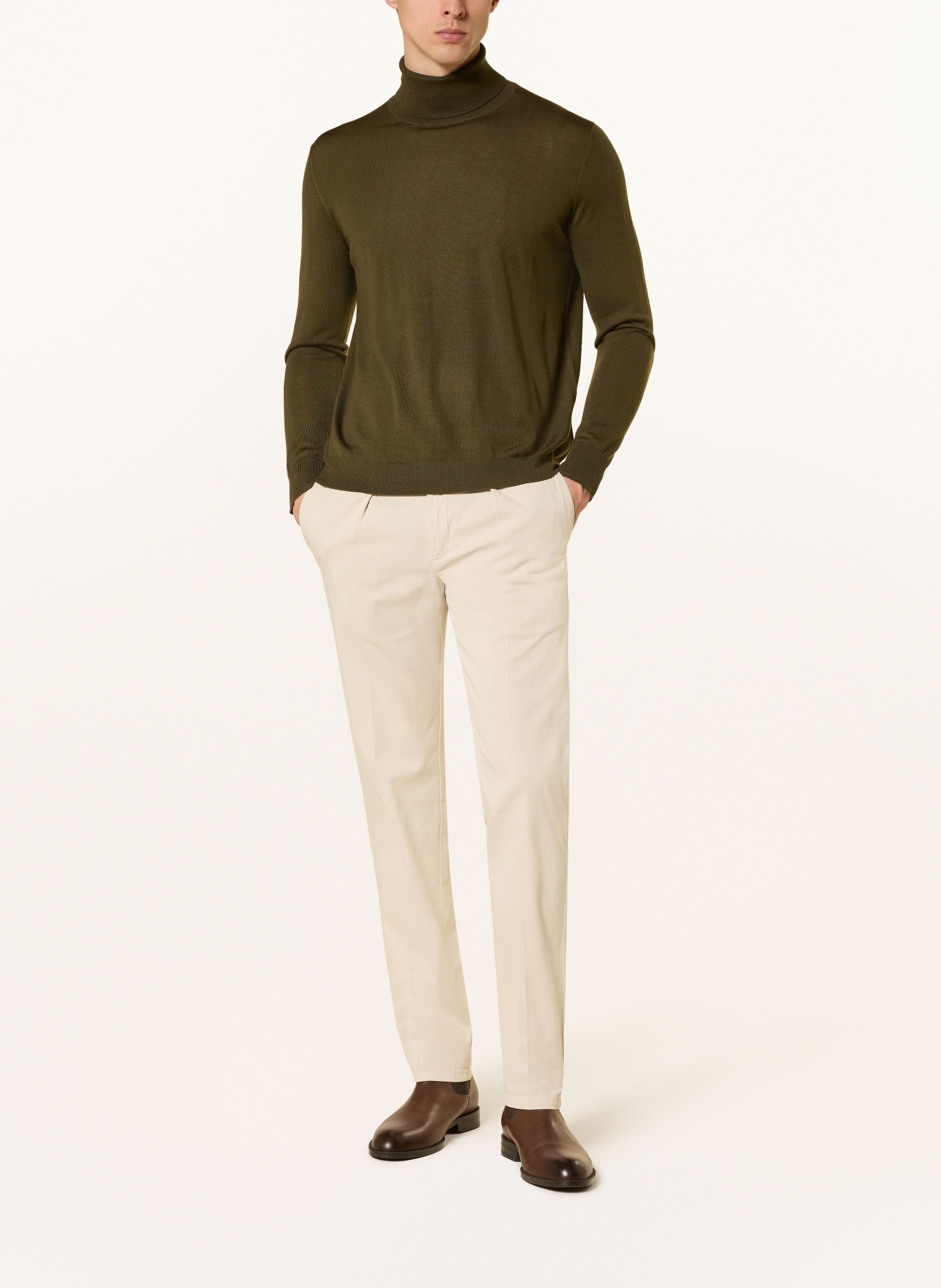 STROKESMAN'S Merino wool turtleneck sweater: OLIVE