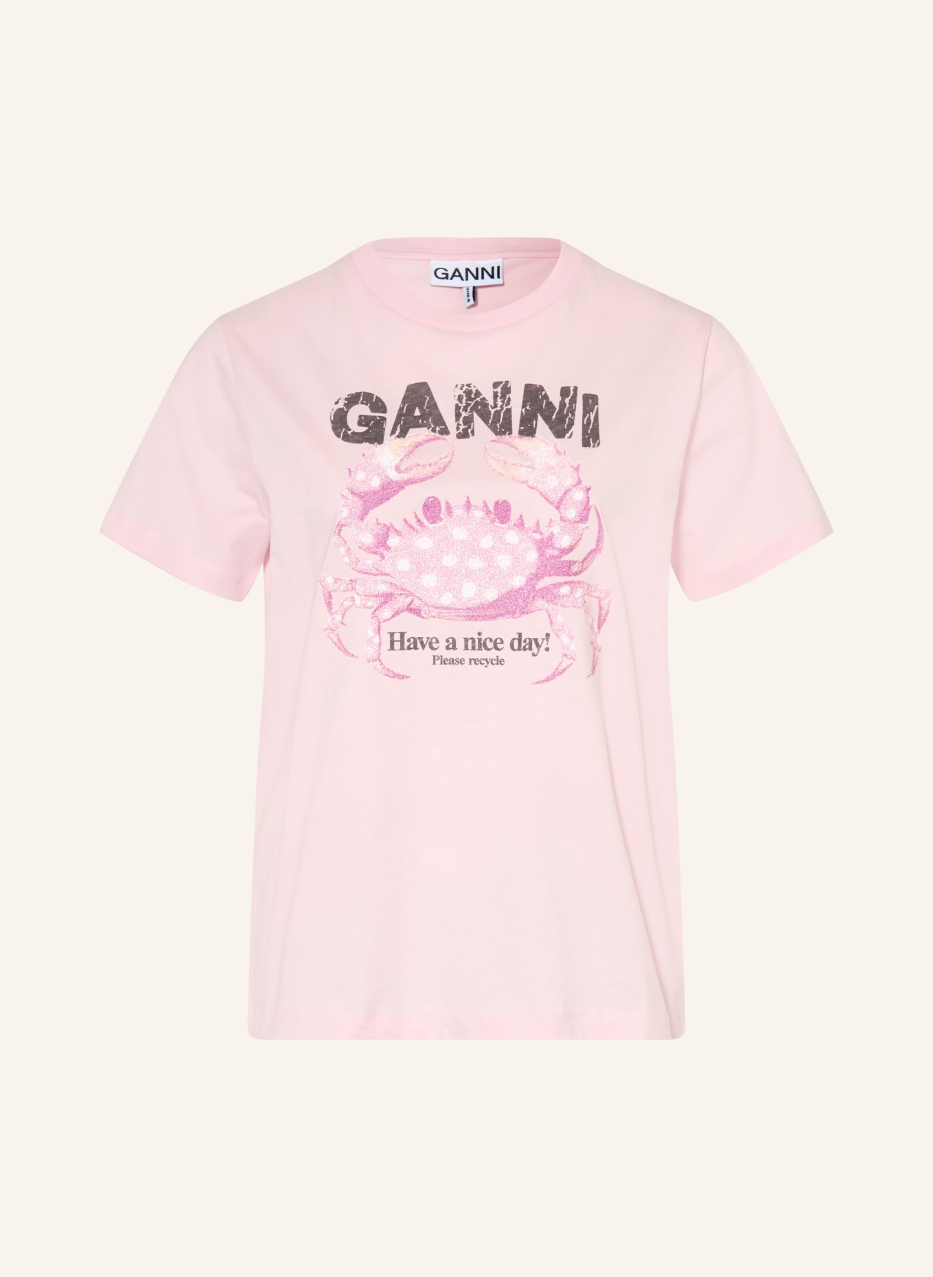 GANNI T-shirt: LYSEROSA / MØRKEGRÅ / PINK