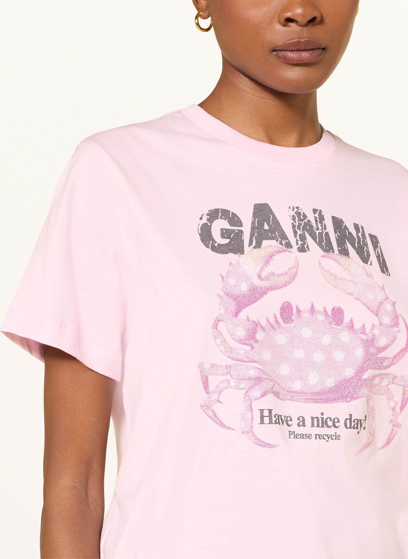 GANNI T-shirt: LYSEROSA / MØRKEGRÅ / PINK