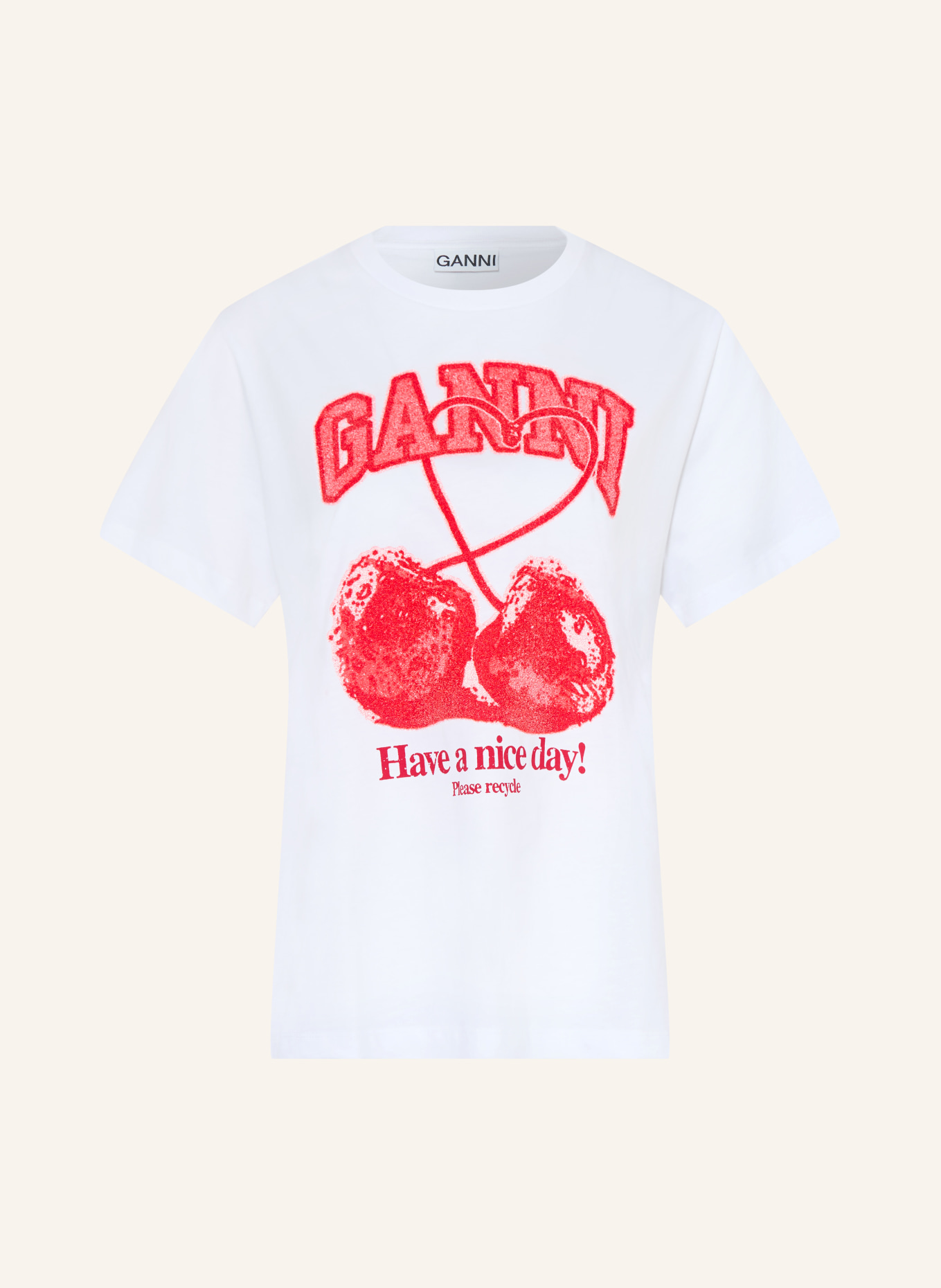 GANNI T-shirt: WHITE / RED