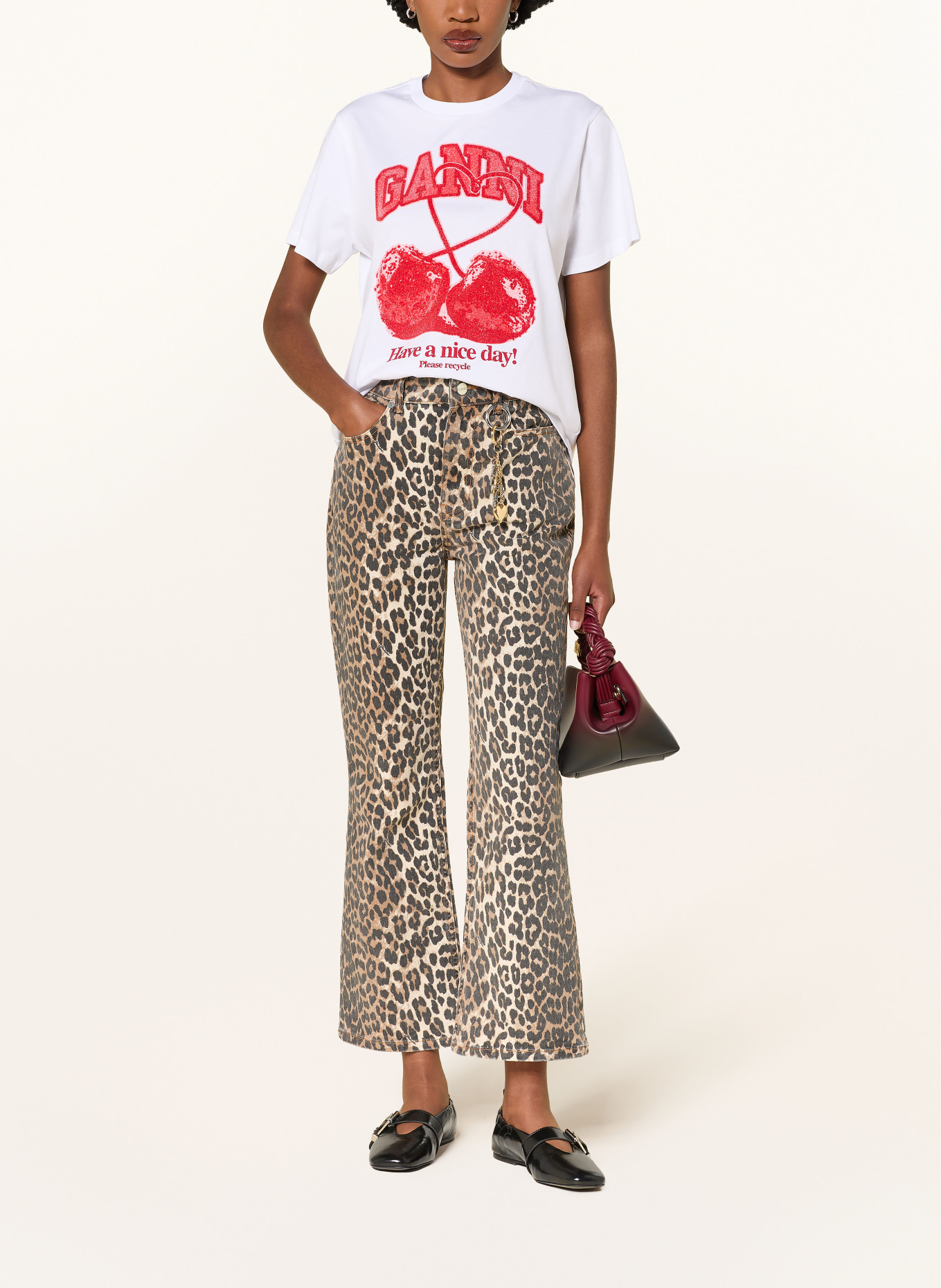 GANNI T-shirt: WHITE / RED