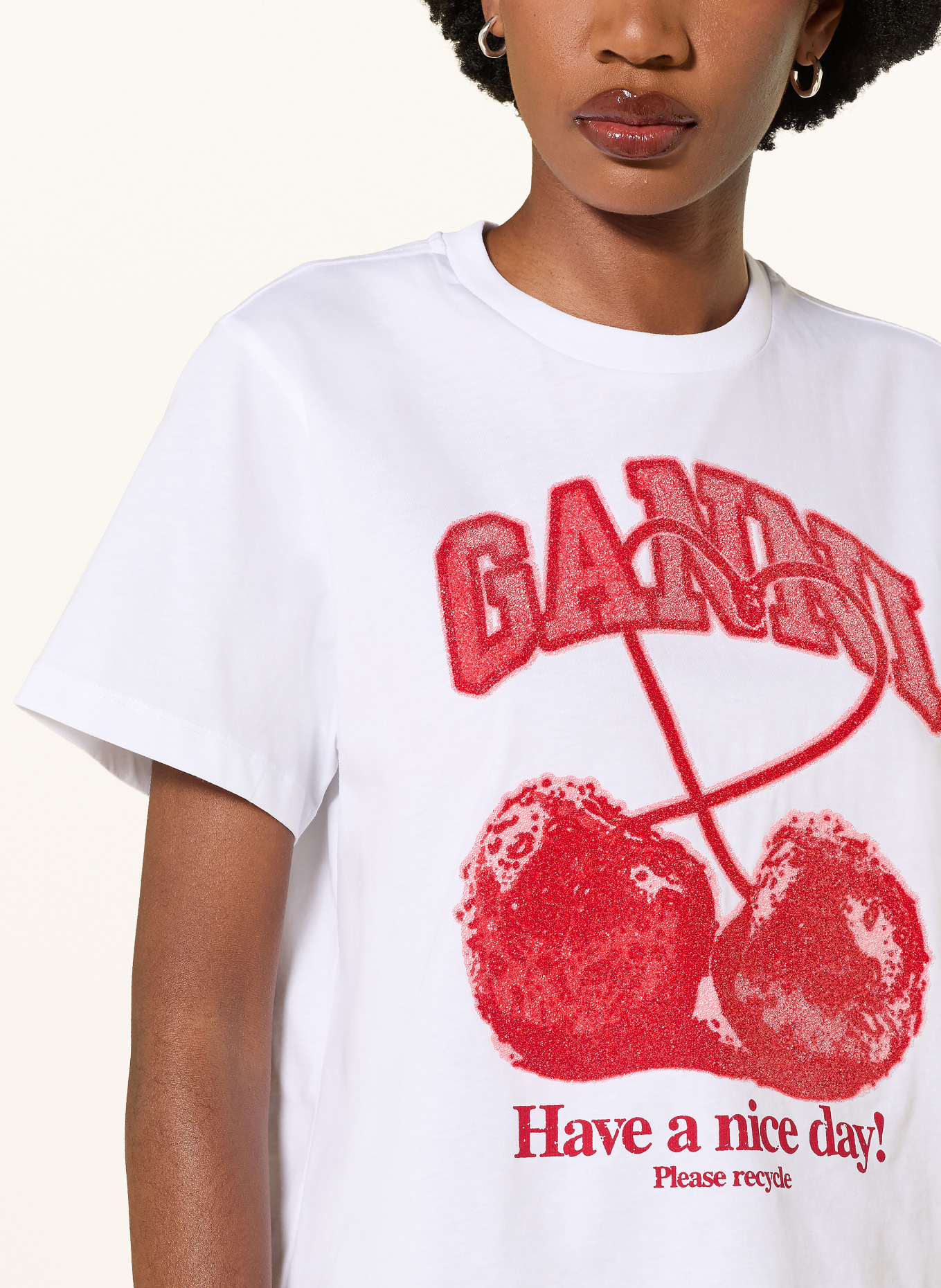 GANNI T-shirt: WHITE / RED