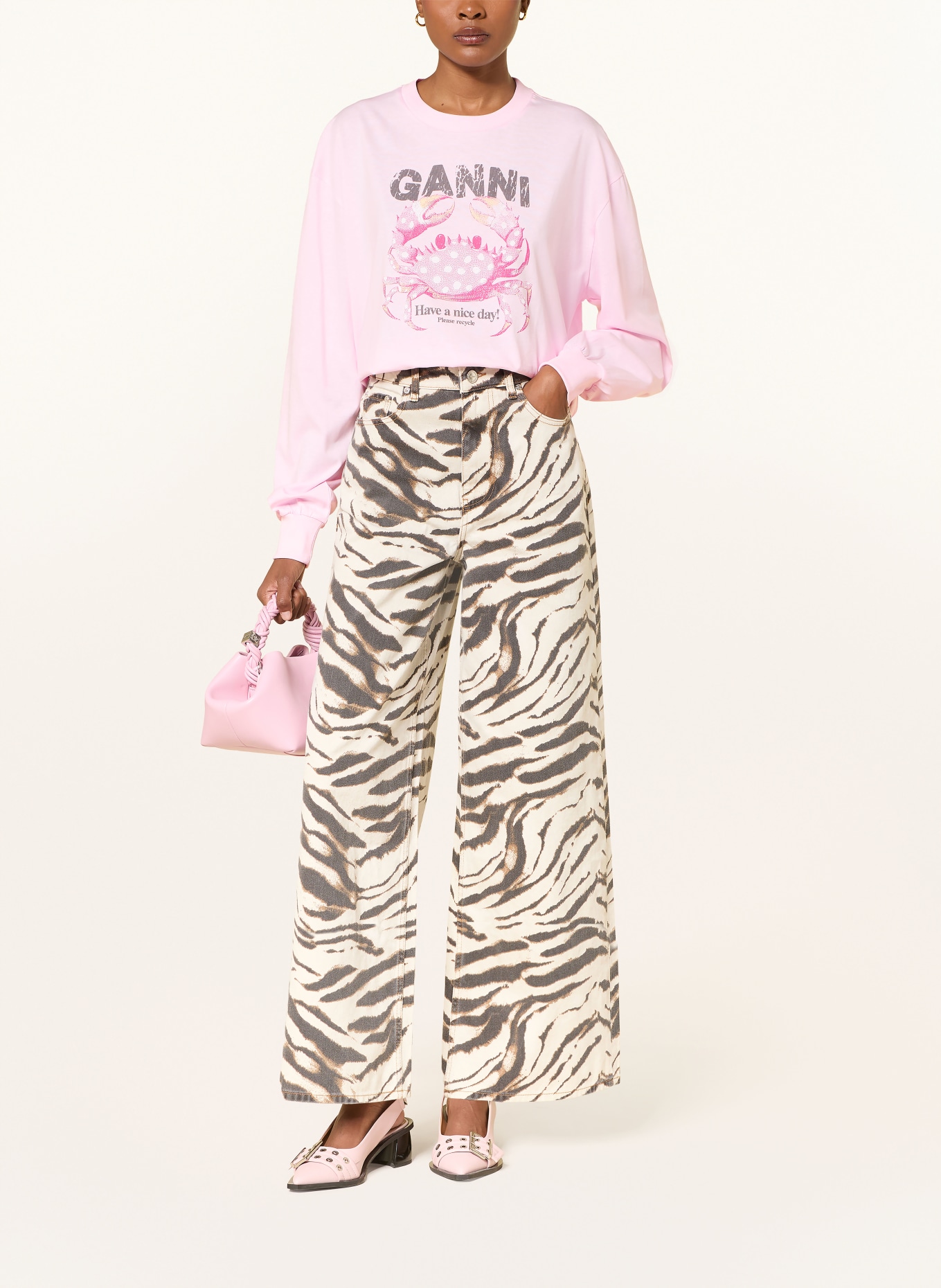 GANNI Long-sleeve: LIGHT PINK / DARK GRAY / PINK
