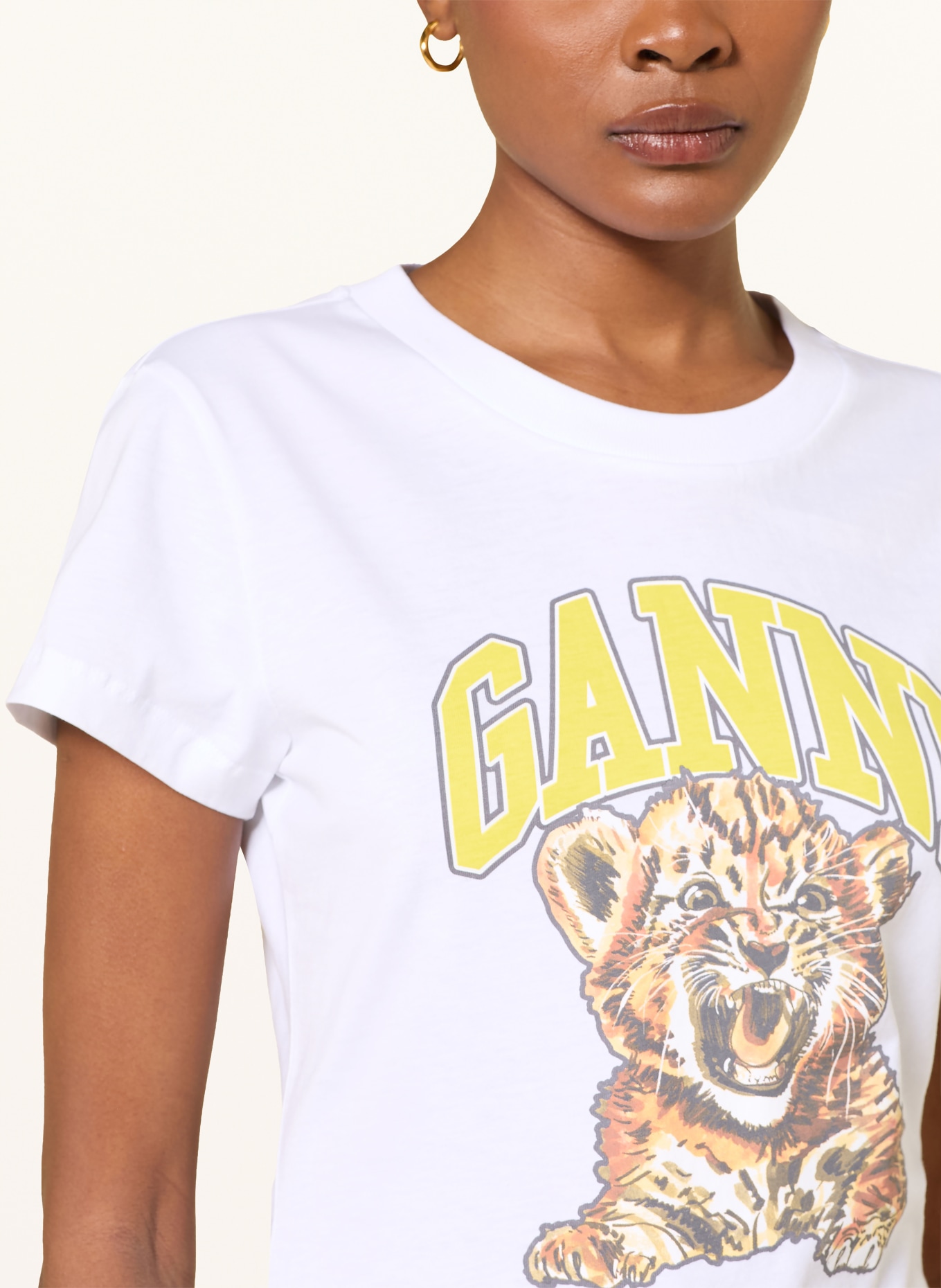 GANNI T-shirt: HVID / MØRKEORANGE / GUL