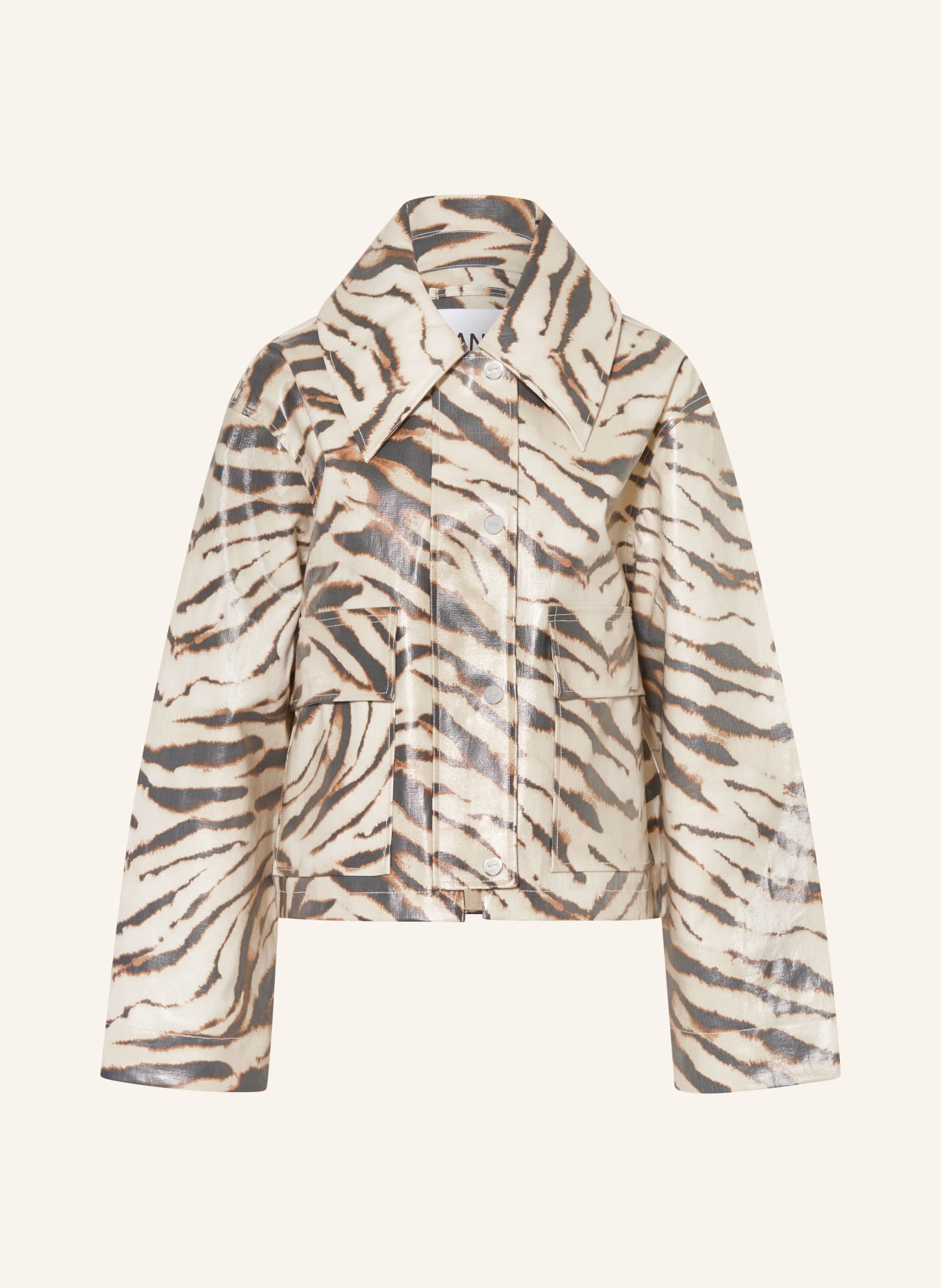 GANNI Jacket: ECRU / DARK BROWN / BROWN