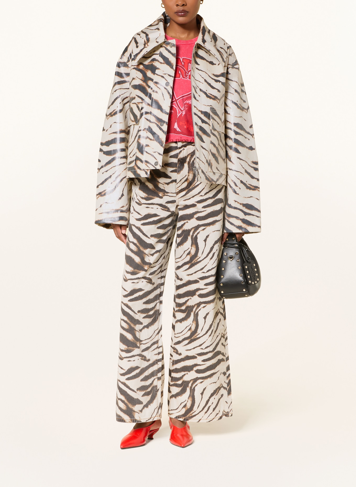 GANNI Jacket: ECRU / DARK BROWN / BROWN