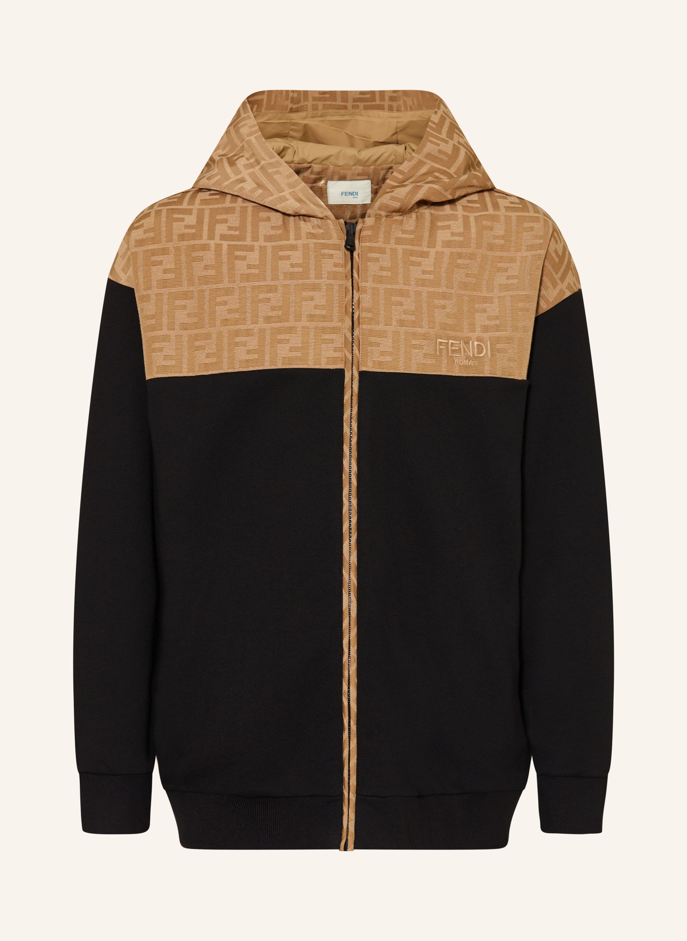 FENDI Sweatshirt jacket in a mix of materials: BLACK / CAMEL