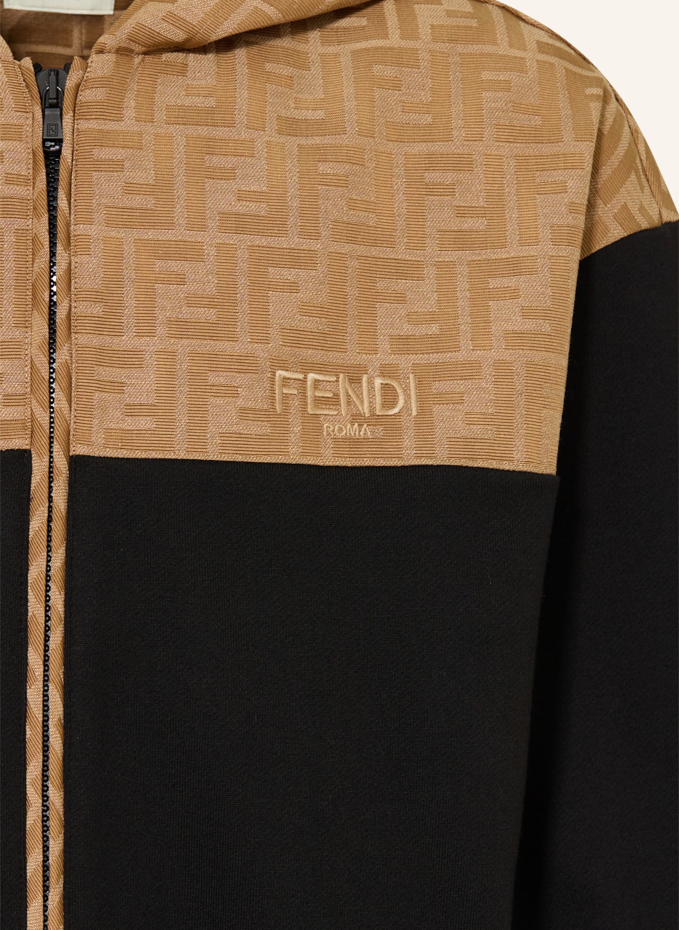 FENDI Sweatshirt jacket in a mix of materials: BLACK / CAMEL