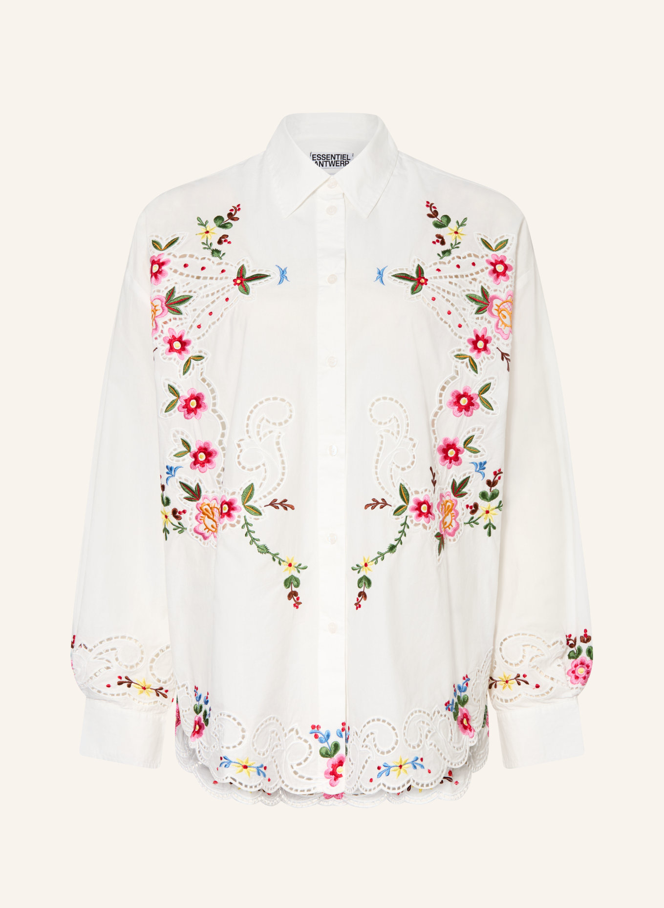 ESSENTIEL ANTWERP JAYME shirt blouse with eyelet lace: WHITE / PINK / GREEN