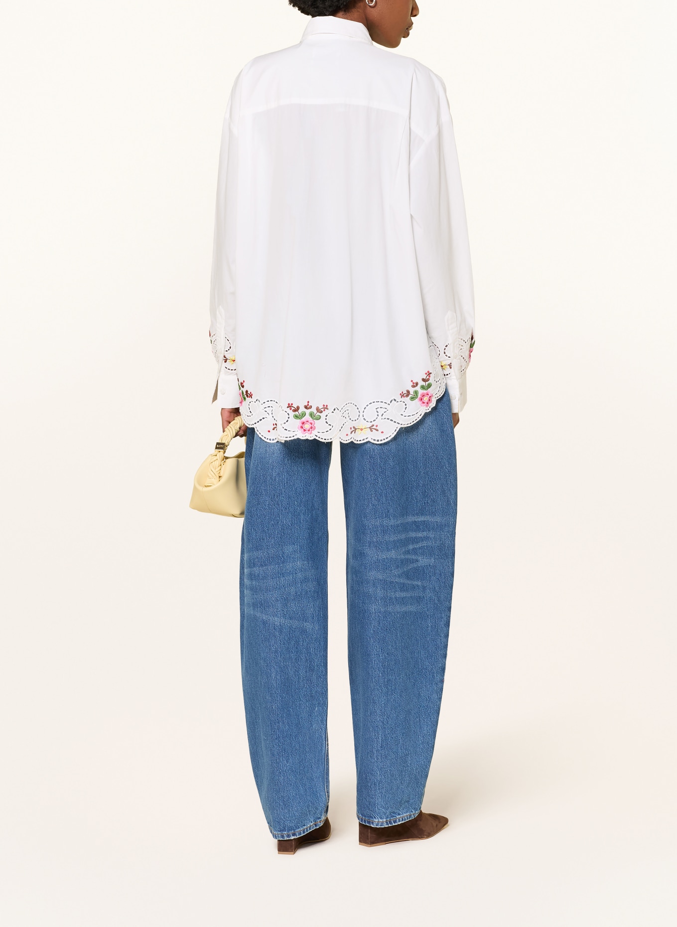 ESSENTIEL ANTWERP JAYME shirt blouse with eyelet lace: WHITE / PINK / GREEN