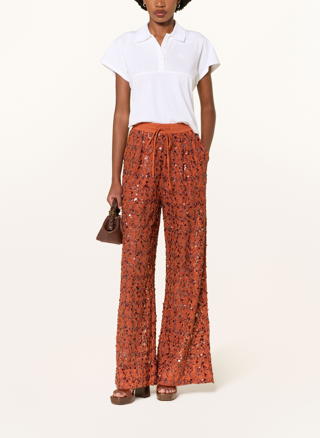 ESSENTIEL ANTWERP JENIMS lace pants with sequins: DARK ORANGE