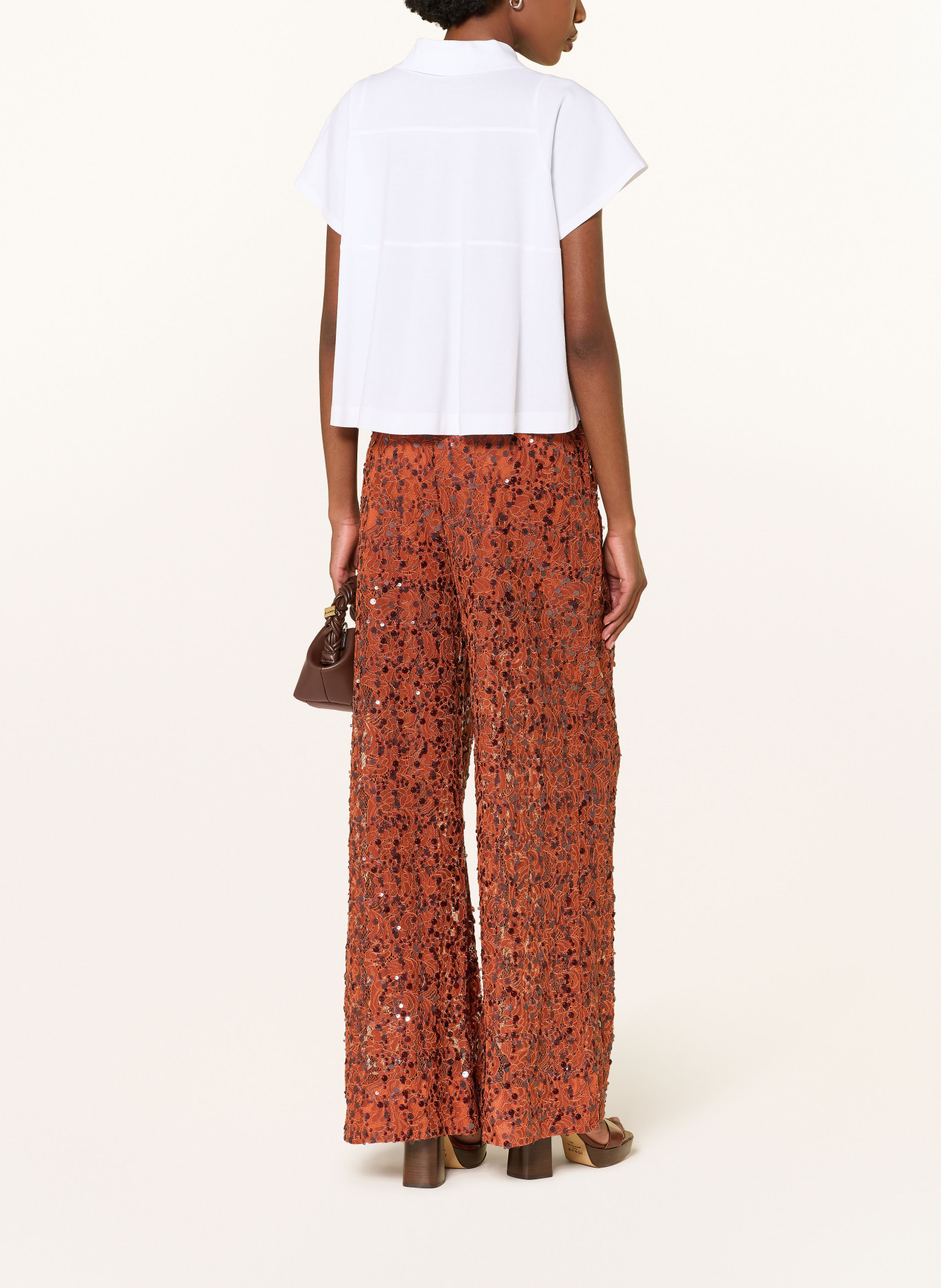 ESSENTIEL ANTWERP JENIMS lace pants with sequins: DARK ORANGE