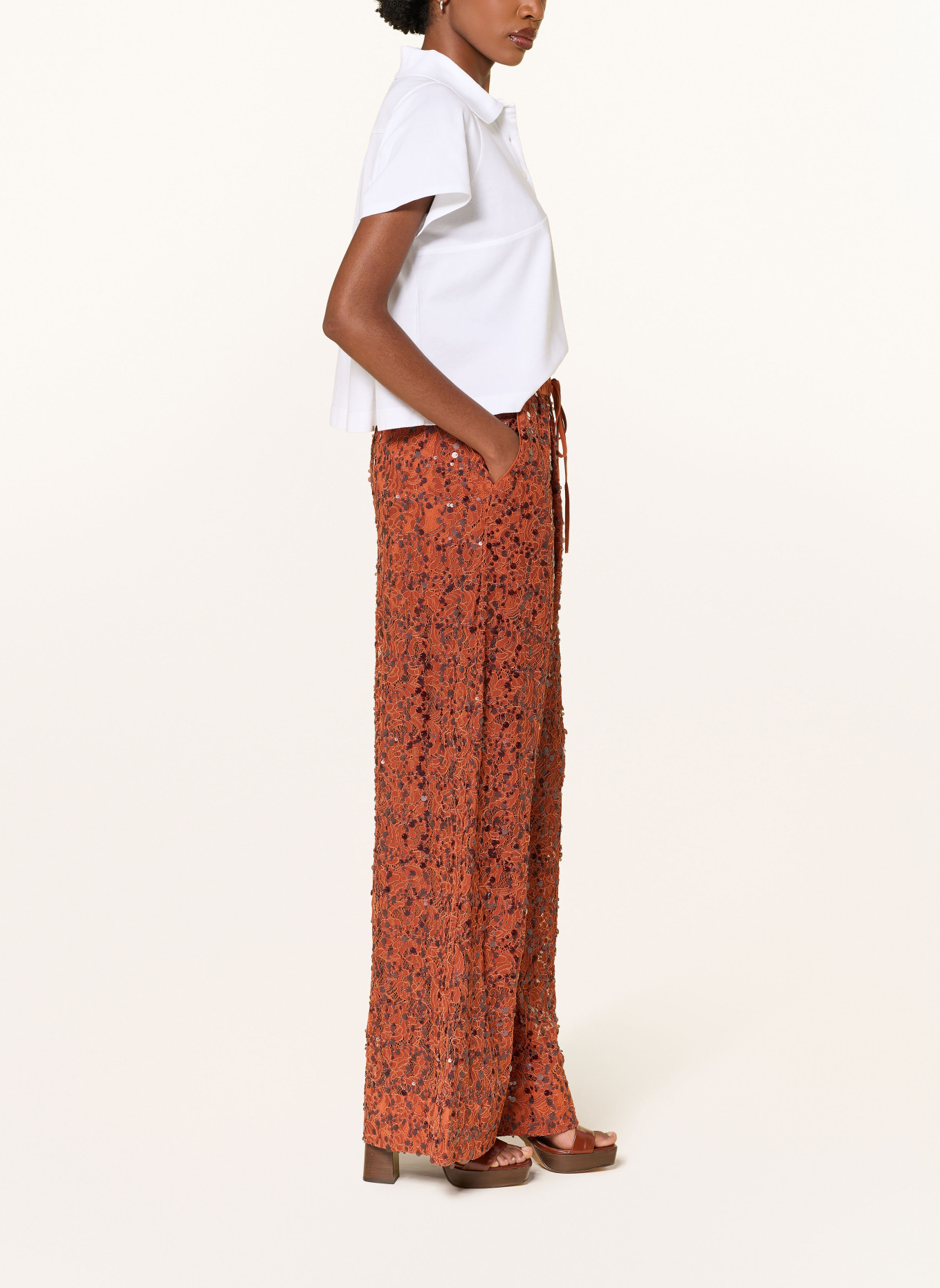 ESSENTIEL ANTWERP JENIMS lace pants with sequins: DARK ORANGE