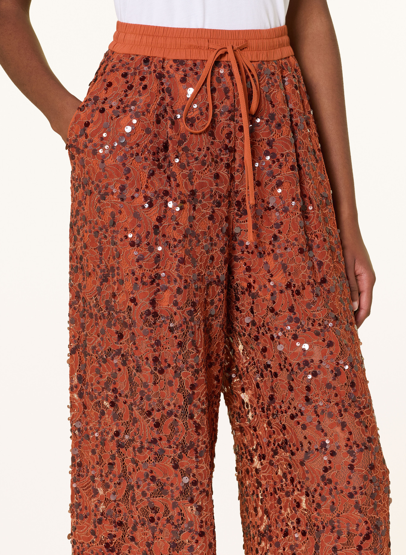 ESSENTIEL ANTWERP JENIMS lace pants with sequins: DARK ORANGE