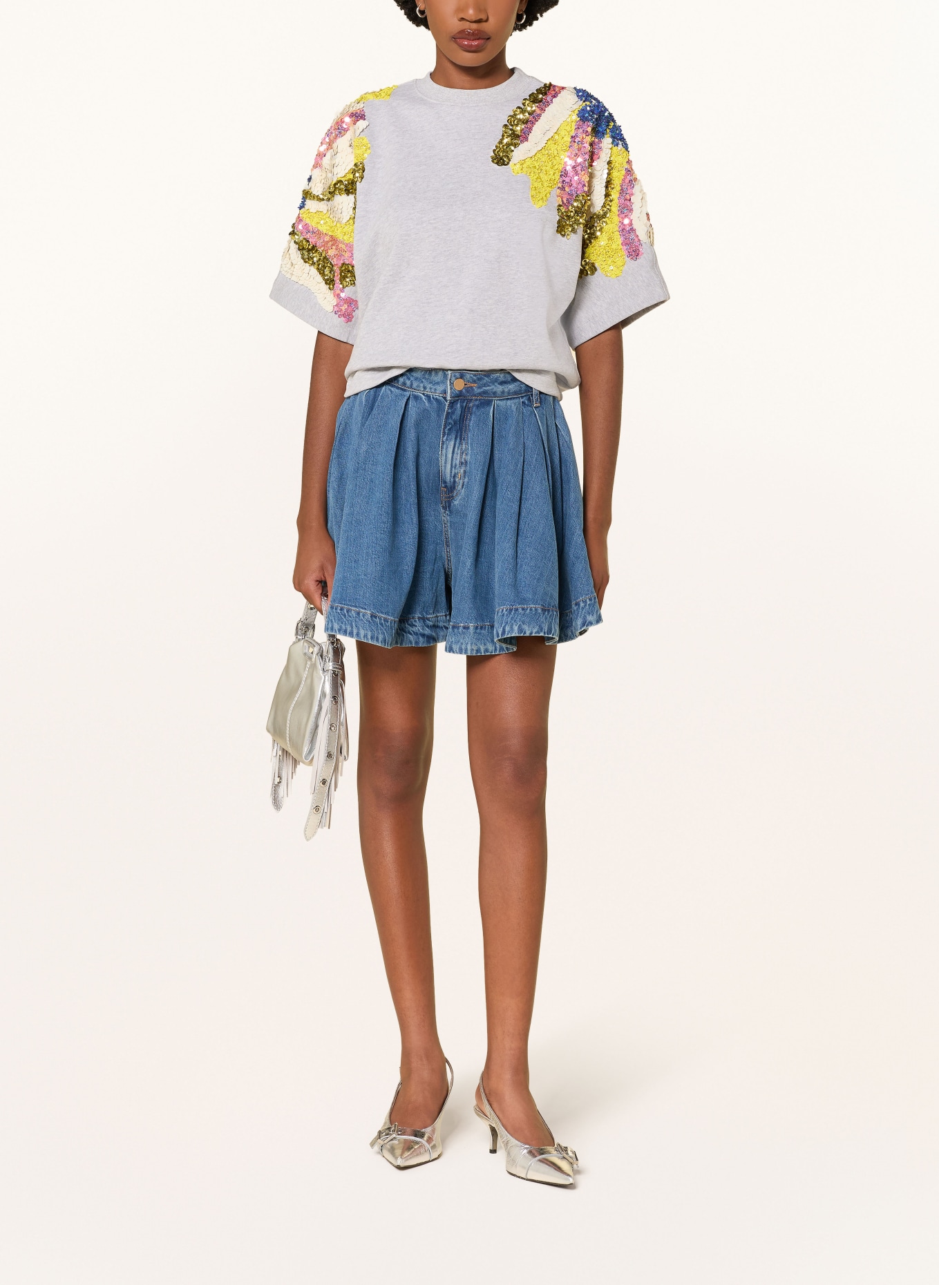 ESSENTIEL ANTWERP JADDA Sweatshirt with Sequins: LIGHT GRAY / GOLD / PINK