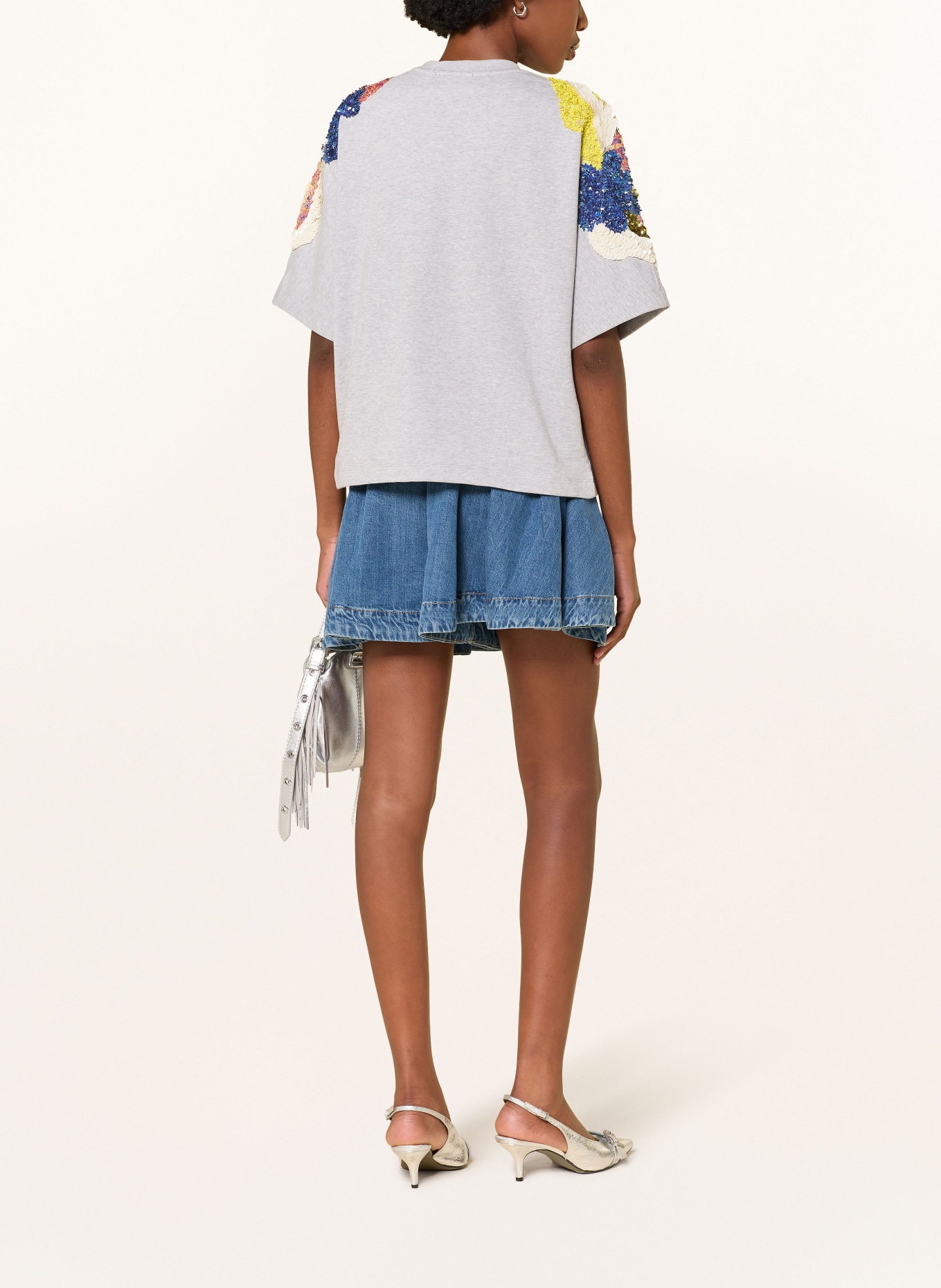 ESSENTIEL ANTWERP JADDA Sweatshirt with Sequins: LIGHT GRAY / GOLD / PINK