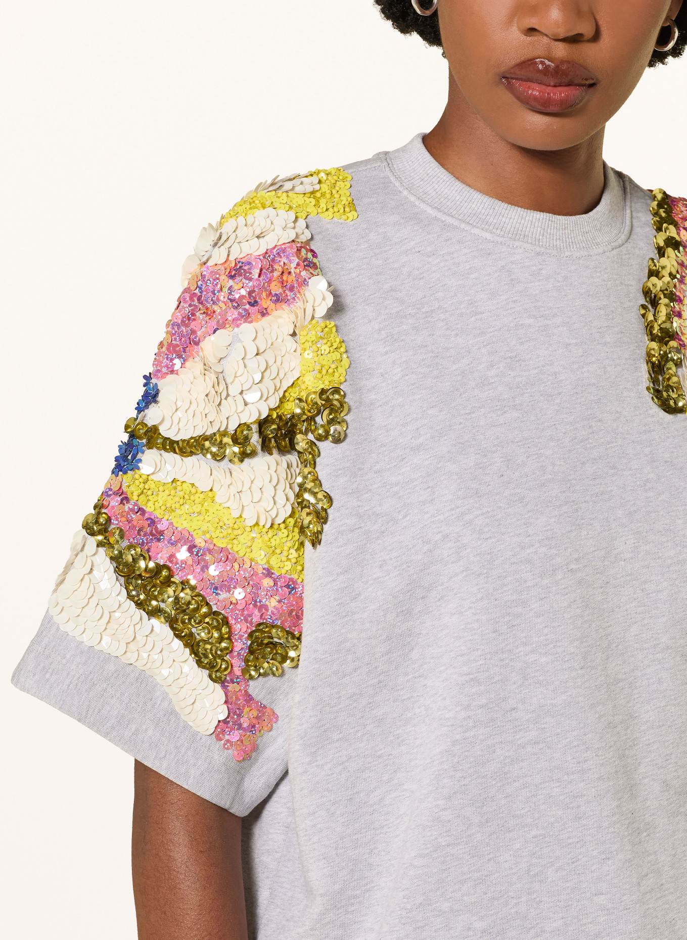 ESSENTIEL ANTWERP JADDA Sweatshirt with Sequins: LIGHT GRAY / GOLD / PINK