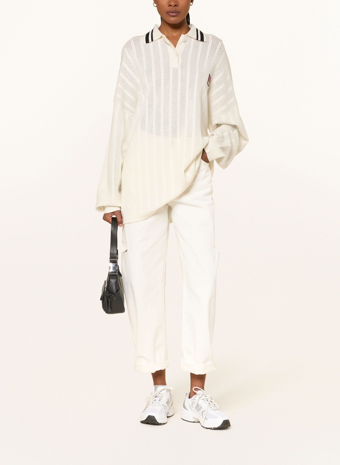 KARO KAUER Knit polo shirt: CREAM / BLACK