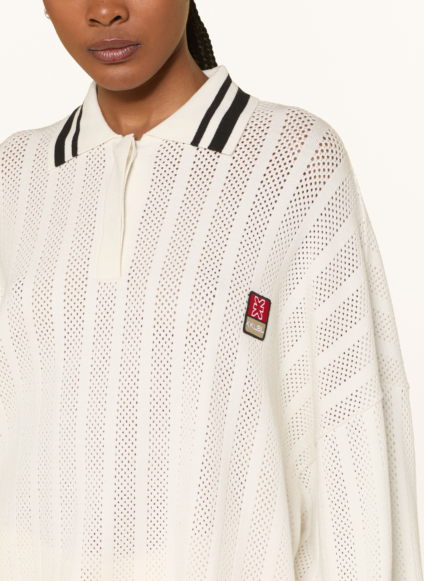 KARO KAUER Knit polo shirt: CREAM / BLACK