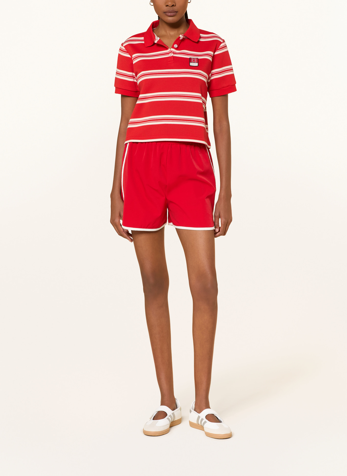 KARO KAUER Piqué-Poloshirt: ROT / CREME