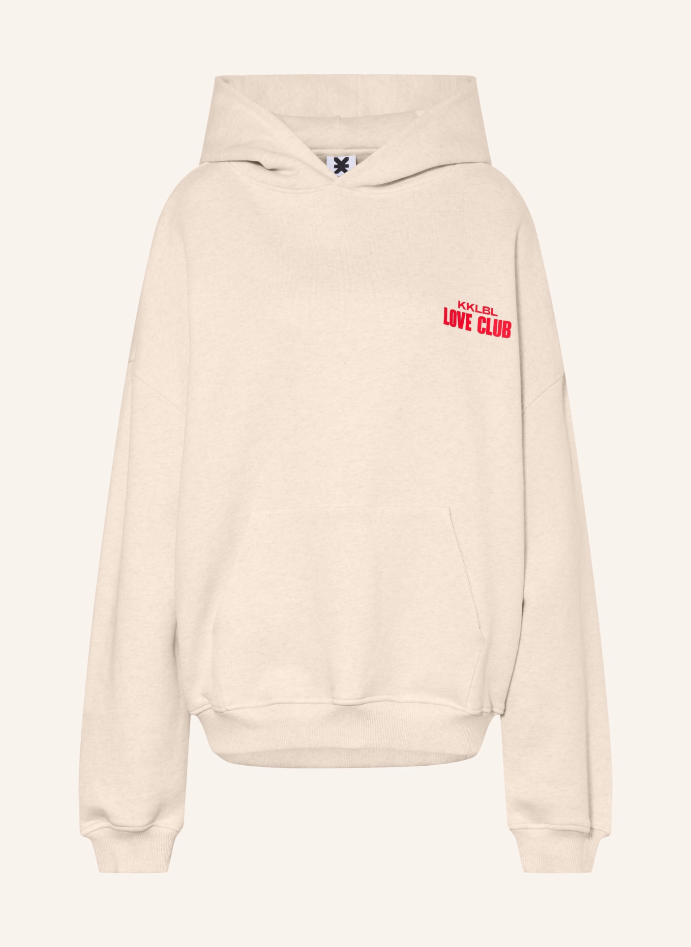 KARO KAUER Oversized mikina s kapucí: BÉŽOVÁ / ČERVENÁ
