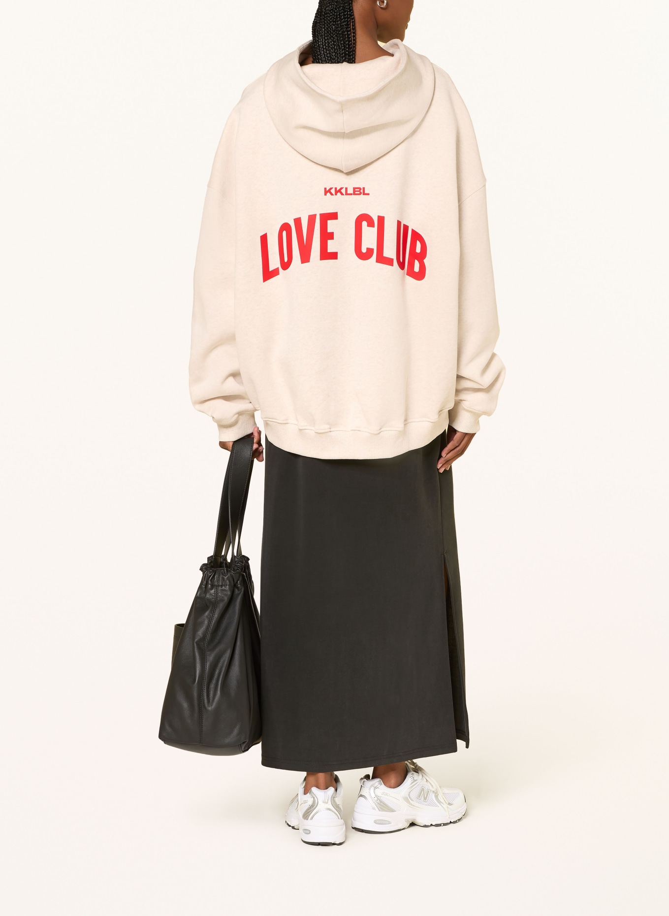KARO KAUER Oversized mikina s kapucí: BÉŽOVÁ / ČERVENÁ