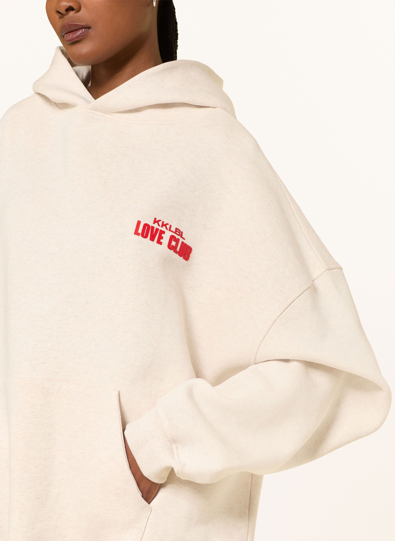 KARO KAUER Oversized mikina s kapucí: BÉŽOVÁ / ČERVENÁ