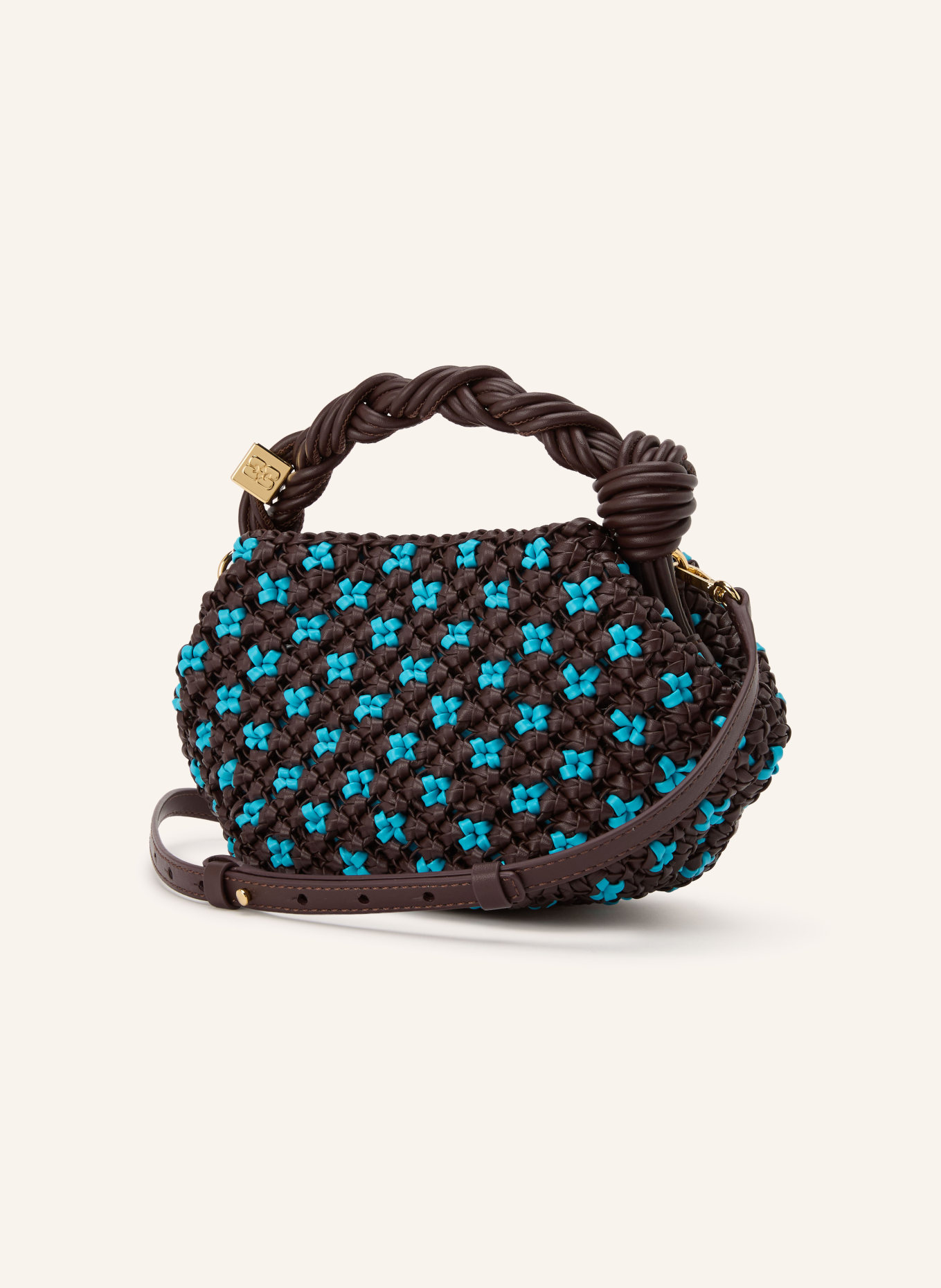 GANNI Handtasche BOU MINI: DUNKELBRAUN / TÜRKIS