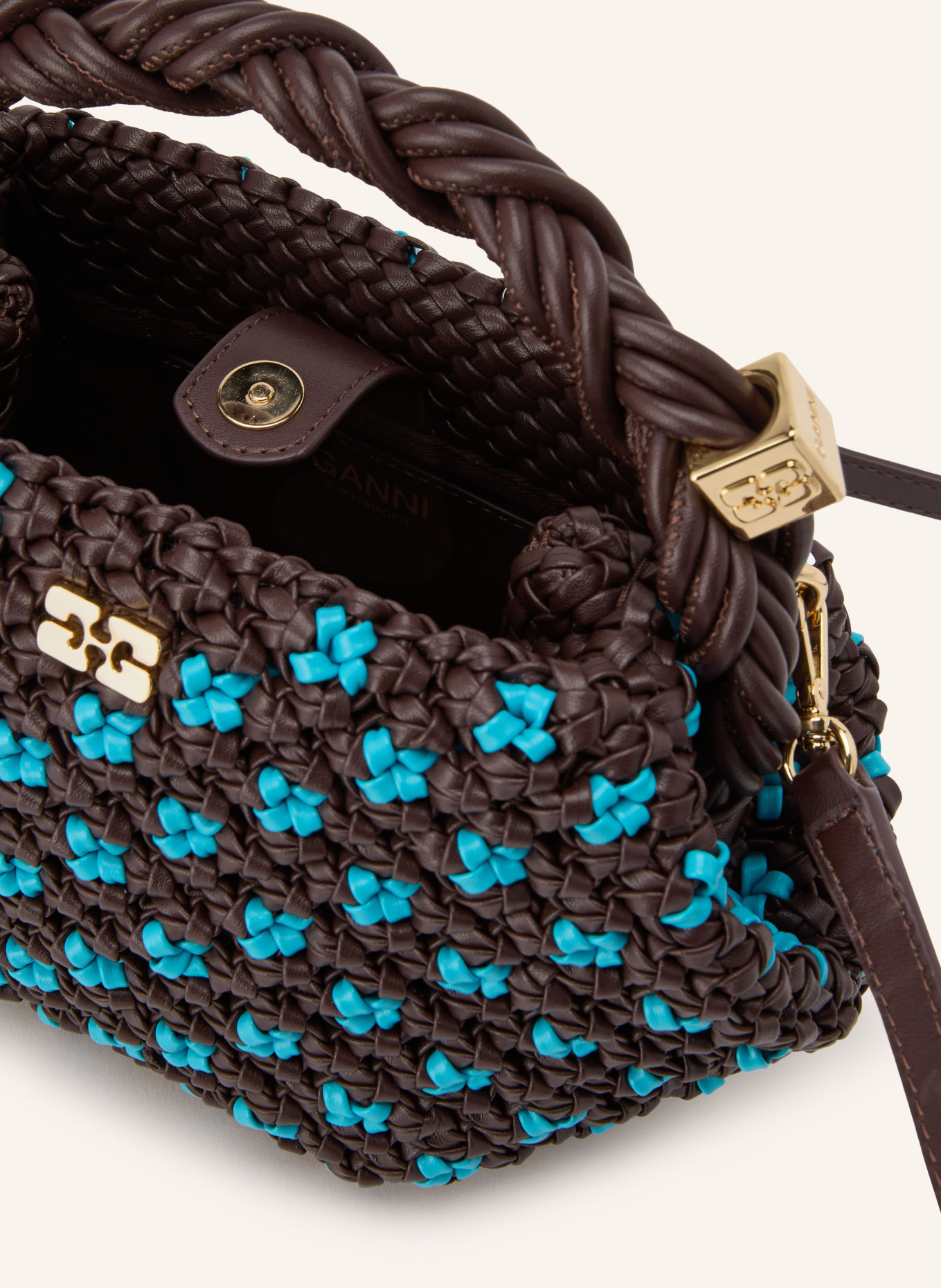 GANNI Handtasche BOU MINI: DUNKELBRAUN / TÜRKIS