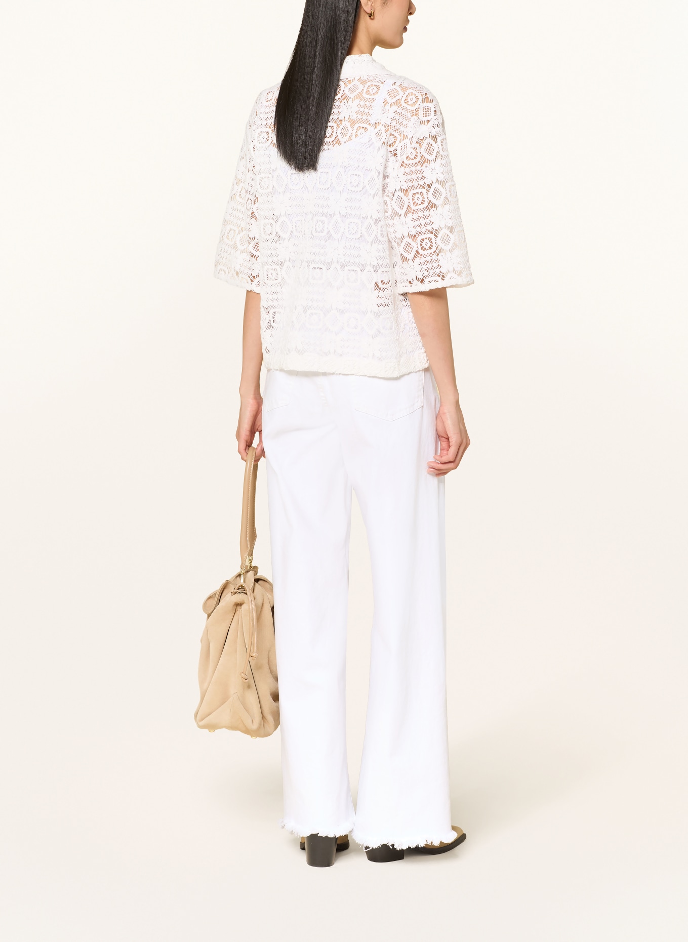 Smith & Soul Cropped-Hemdbluse aus Spitze: WEISS