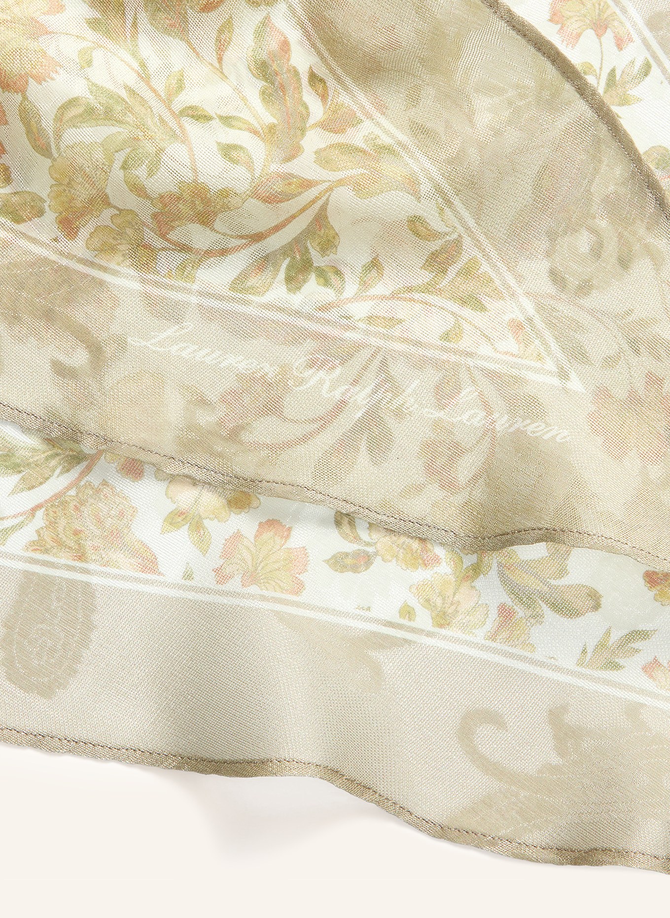 LAUREN RALPH LAUREN Silkesscarf: KHAKI / GRÄDDE / LJUSORANGE