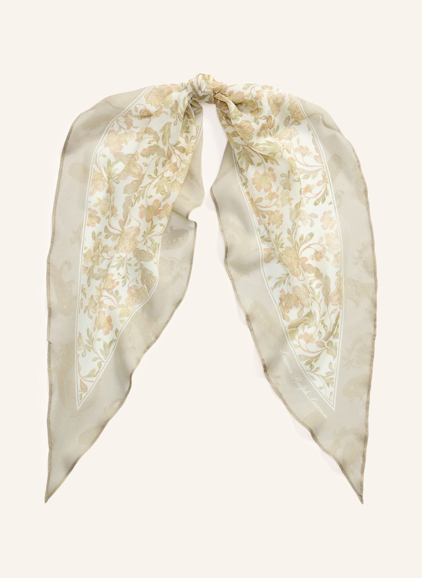 LAUREN RALPH LAUREN Silkesscarf: KHAKI / GRÄDDE / LJUSORANGE