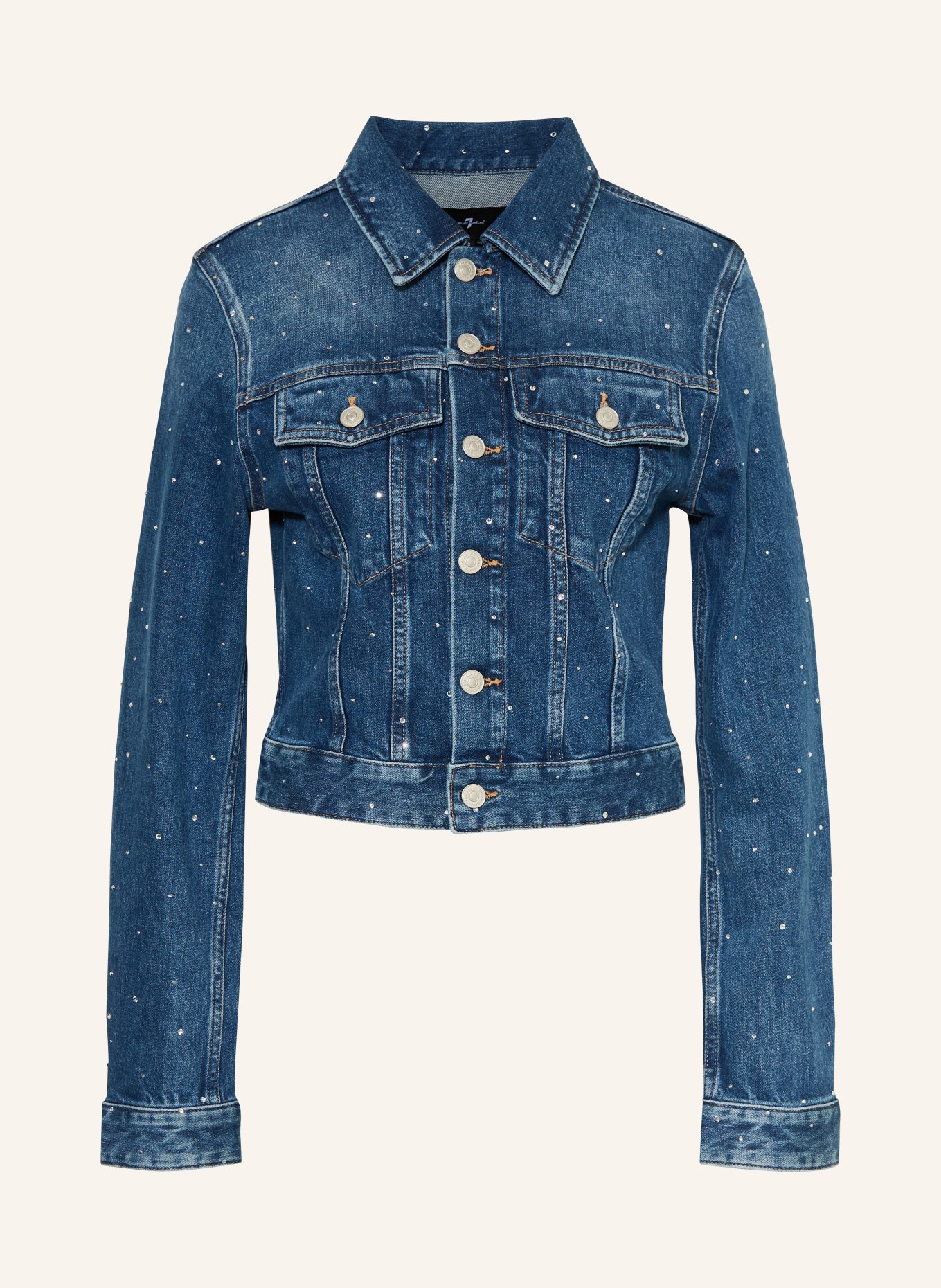 7 for all mankind Veste en jean avec pierres décoratives: 3NK BLUE SHINE