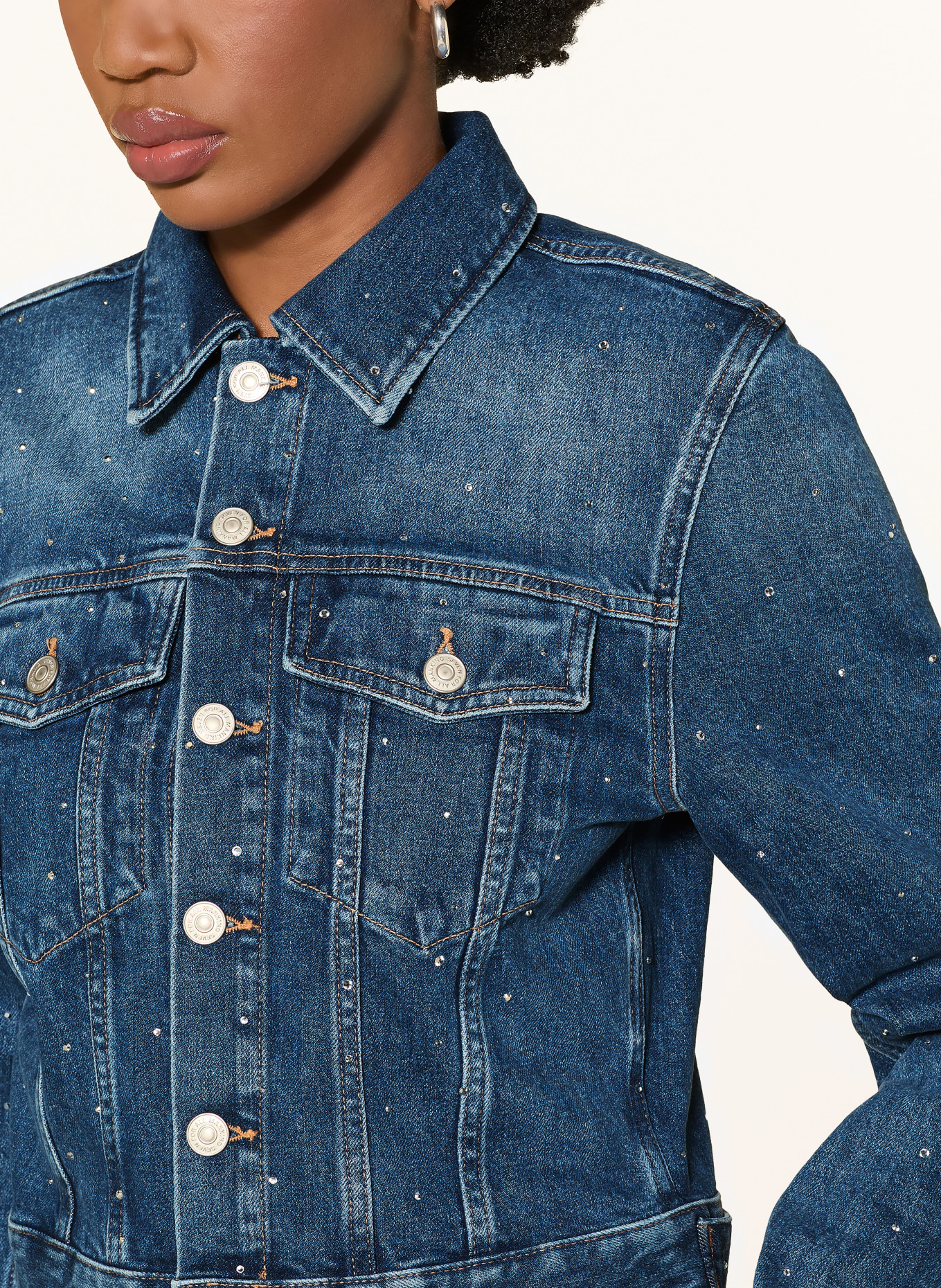 7 for all mankind Veste en jean avec pierres décoratives: 3NK BLUE SHINE