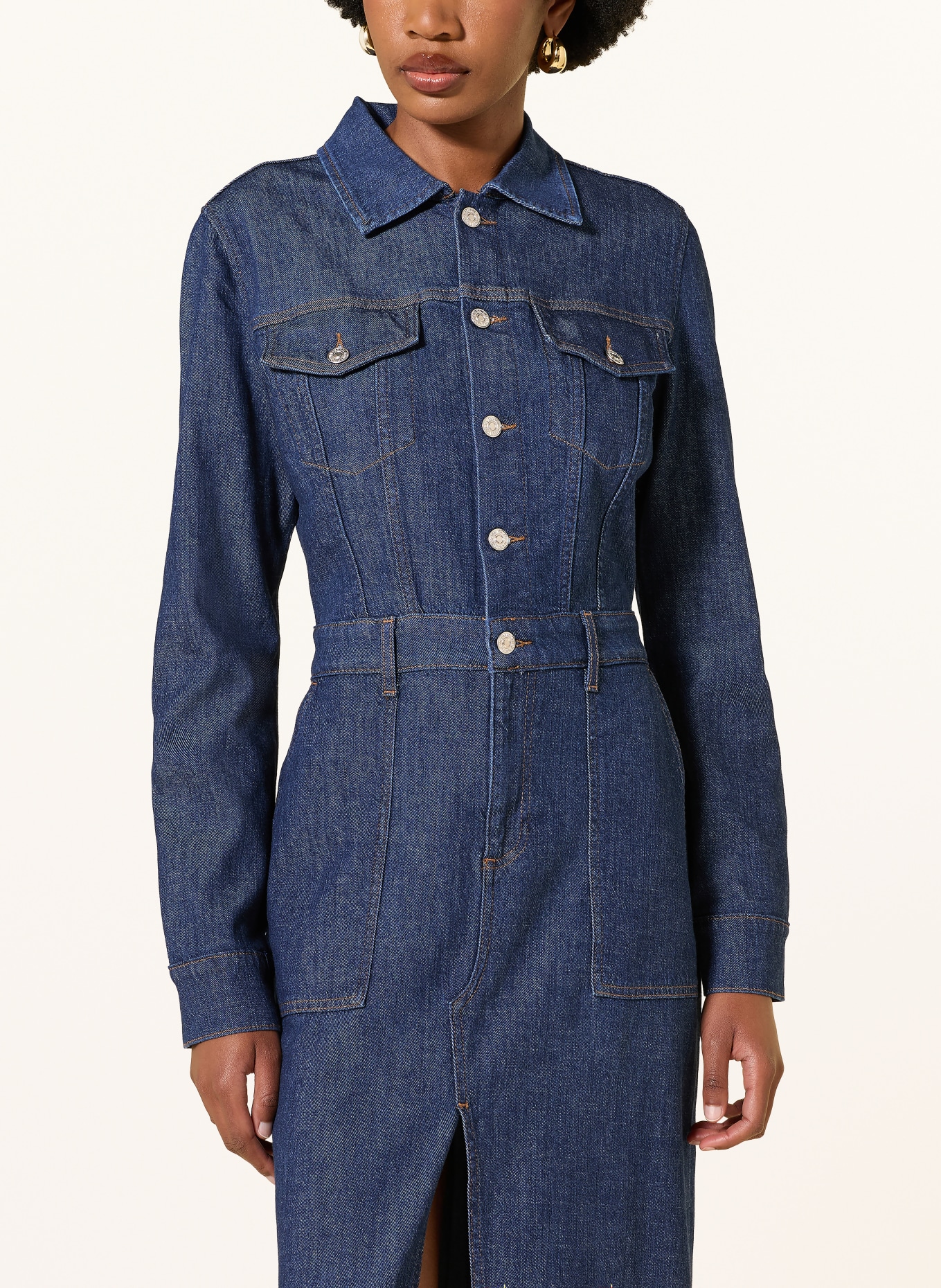 7 for all mankind Džínové šaty UTILITY MAXI DRESS: TMAVĚ MODRÁ