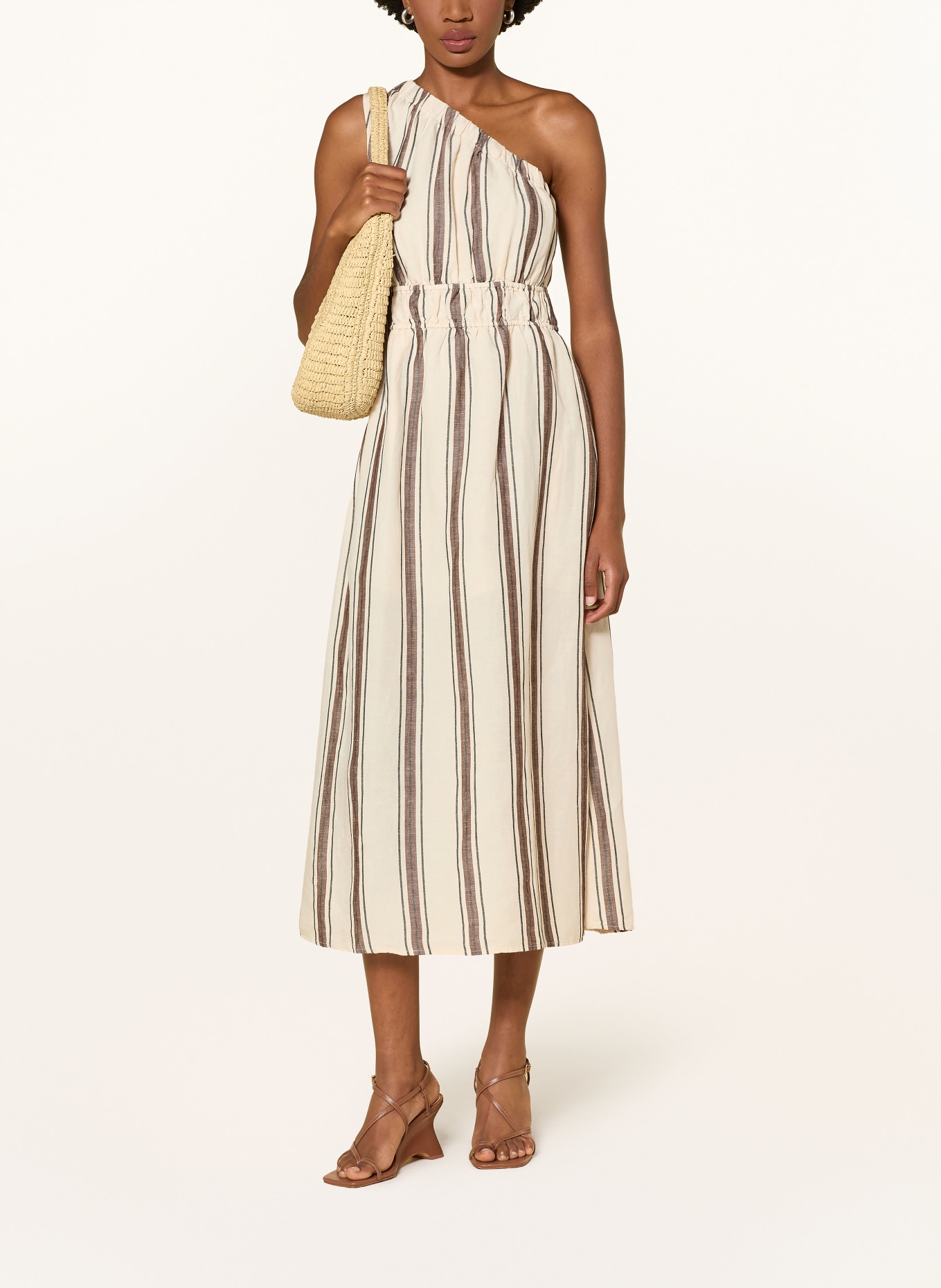 Rails SELANI one-shoulder dress with linen: ECRU / BROWN / BLACK