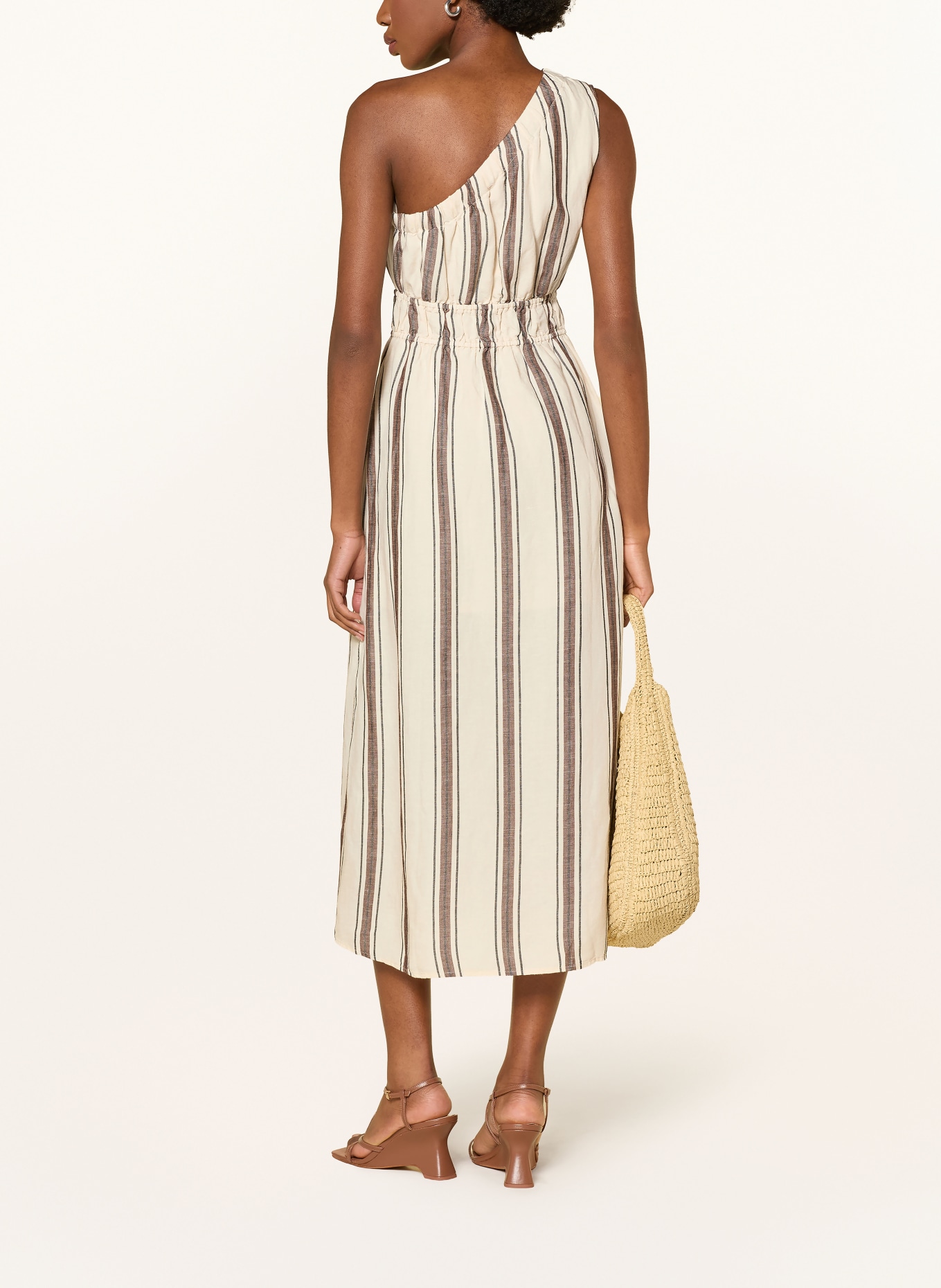 Rails SELANI one-shoulder dress with linen: ECRU / BROWN / BLACK