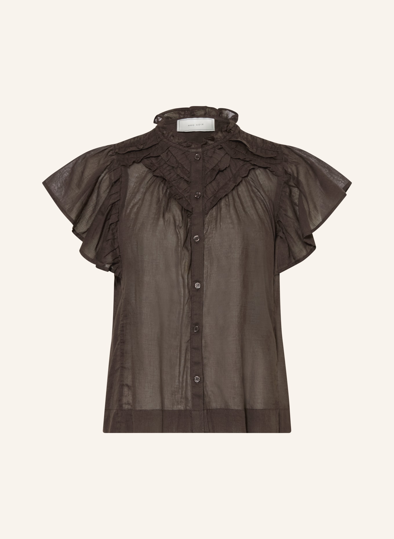 NEO NOIR Bluse VINSA S mit Rüschen: DUNKELBRAUN
