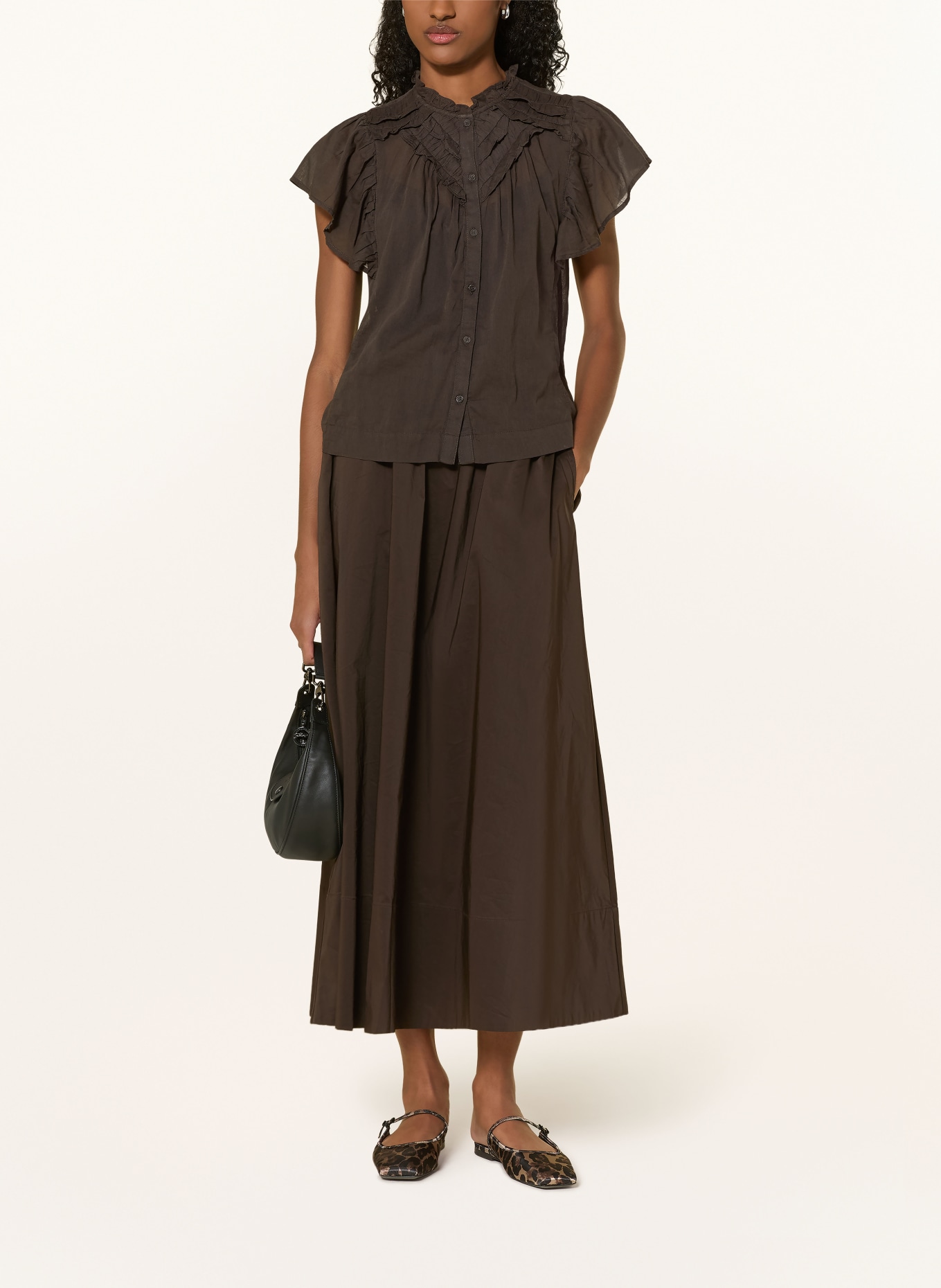 NEO NOIR Bluse VINSA S mit Rüschen: DUNKELBRAUN