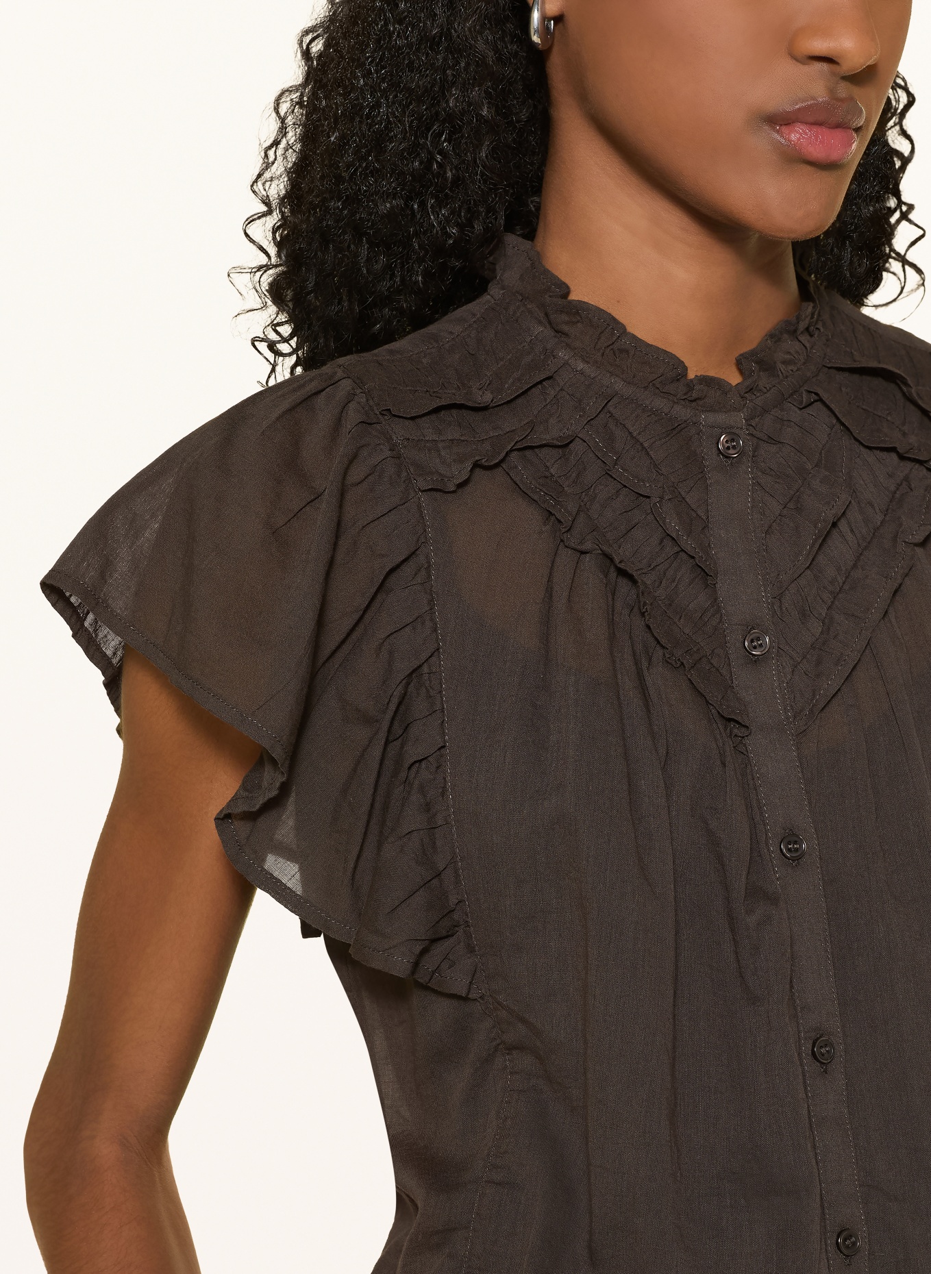 NEO NOIR Bluse VINSA S mit Rüschen: DUNKELBRAUN